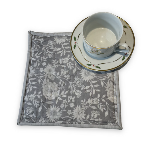 Grey and White Floral Potholder - Home Stitchery Decor