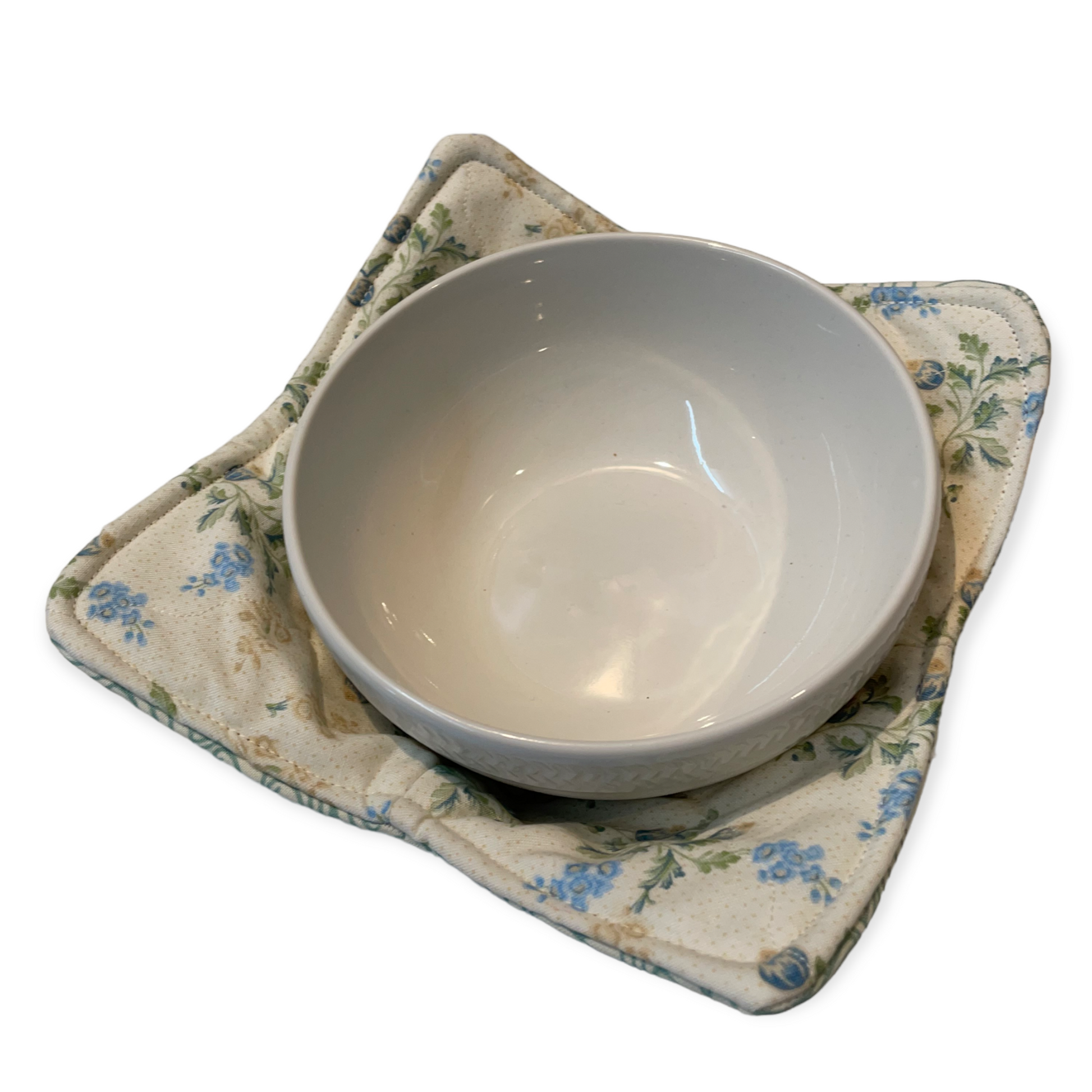 Blue and Cream Reversible Microwave Soup Bowl Cozy - Home Stitchery Decor