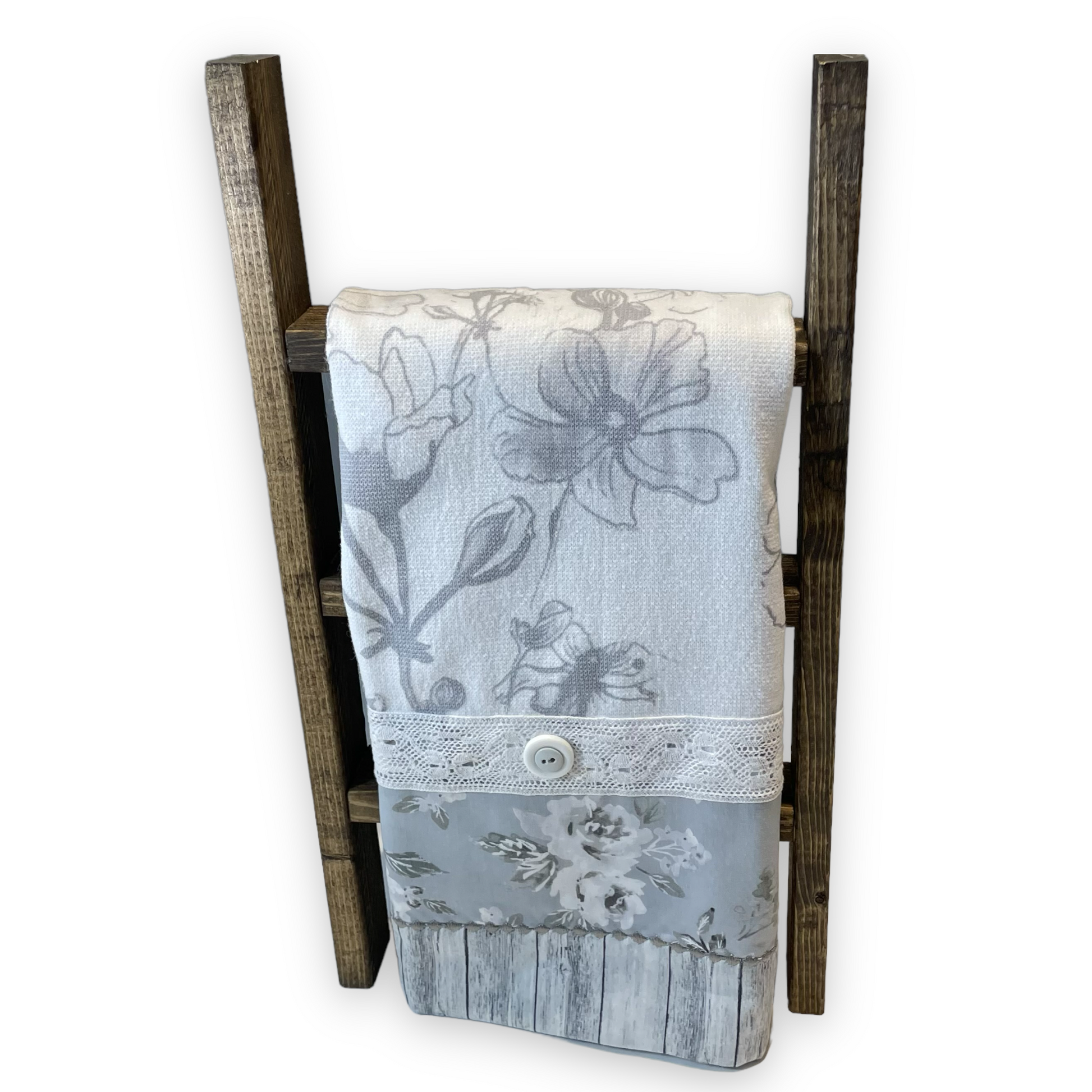 Grey and White Kitchen Dish Towel, Cute Handcrafted Modern Farmhouse Tea Towel - Home Stitchery Decor