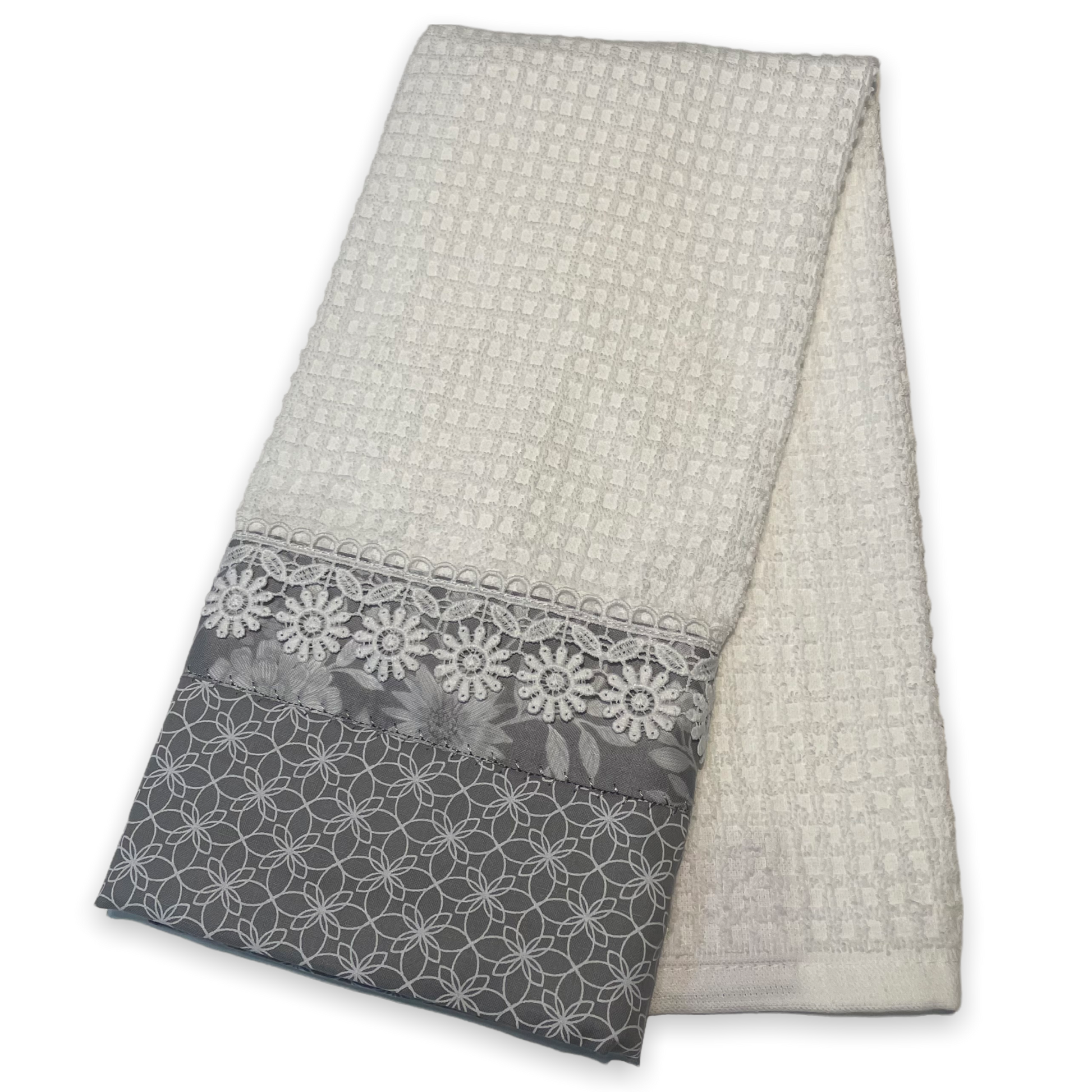 Grey Floral Modern Farmhouse Tea Towel - Home Stitchery Decor