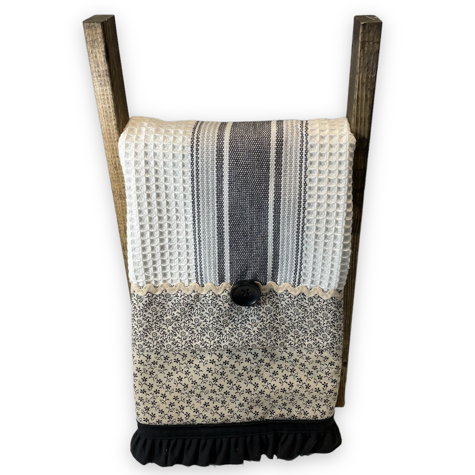 Vintage Black and Cream Kitchen Dish Towel, Handcrafted Tea Towel - Home Stitchery Decor