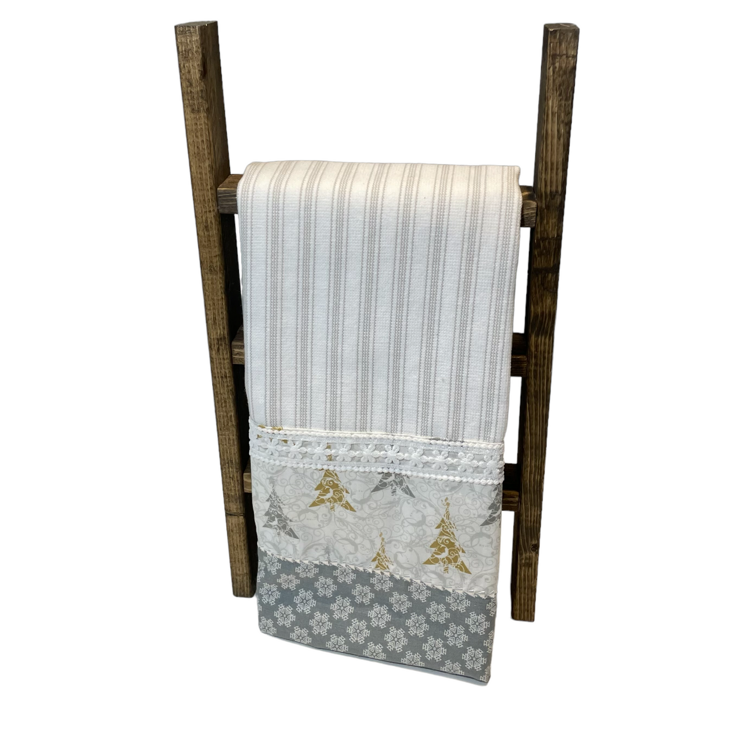 Christmas Tea Towel, White and Grey Decorative Christmas Dish Towel - Home Stitchery Decor