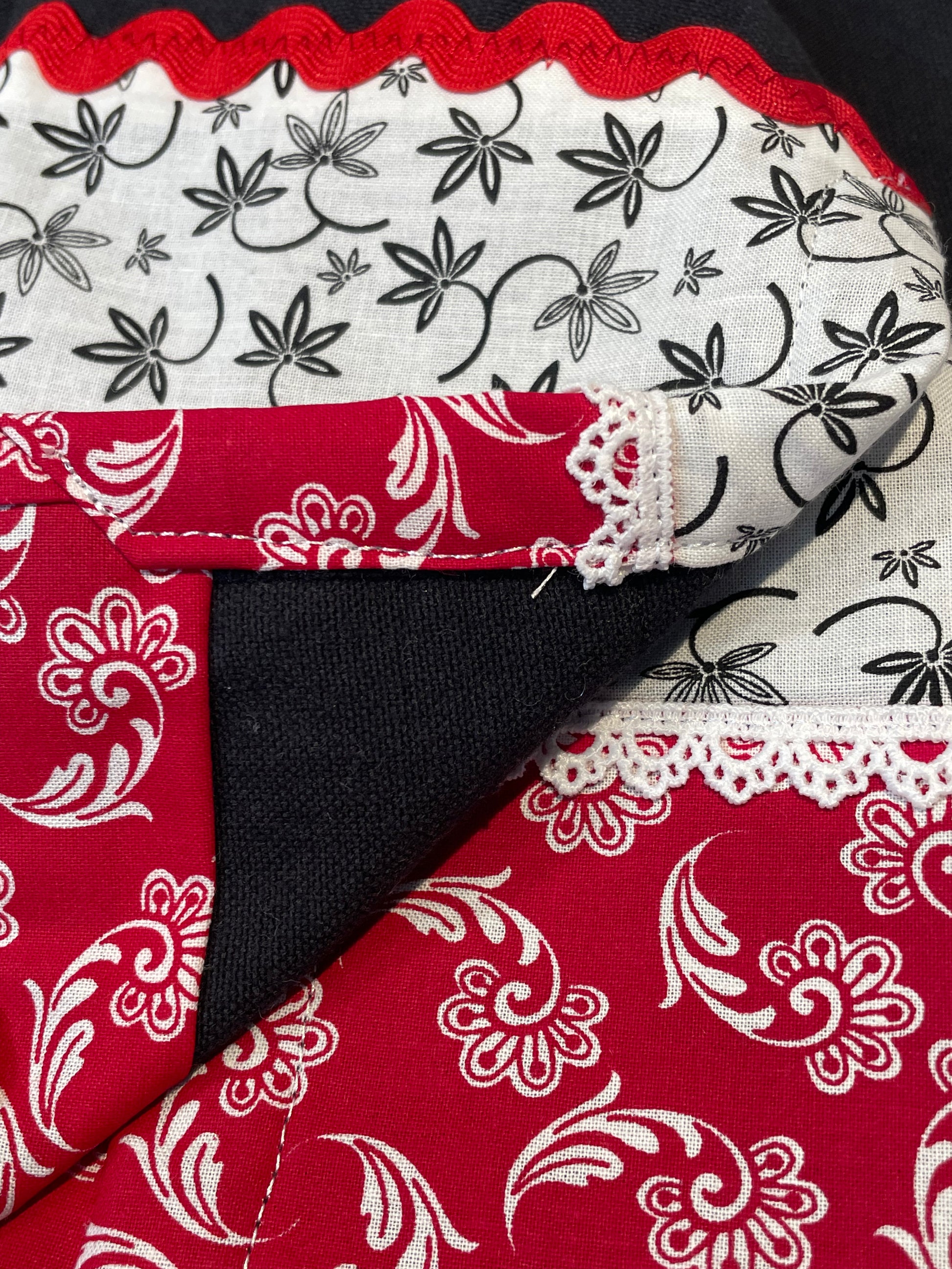 Red and Black Classic Kitchen Dish Towel | Cute Red and Black Tea Towel - Home Stitchery Decor