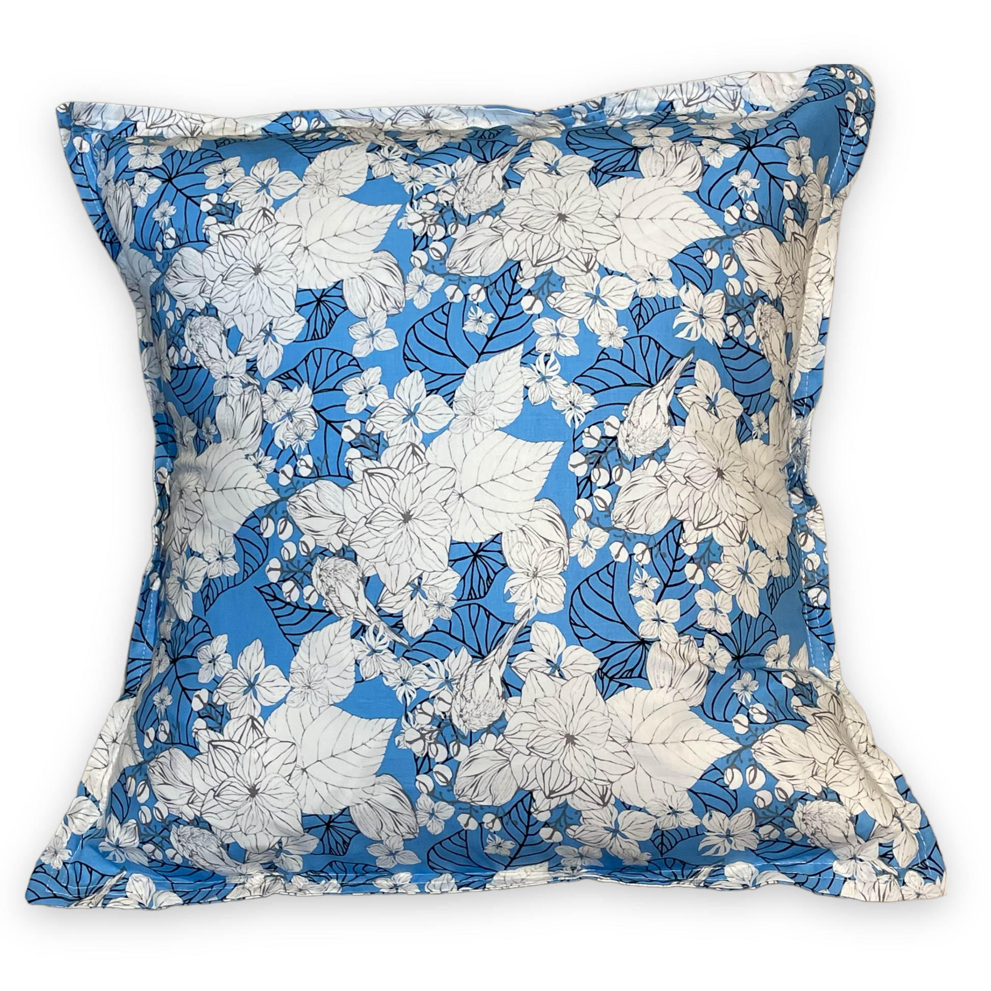 Bright Blue Cotton Pillow SHAM ONLY - Home Stitchery Decor