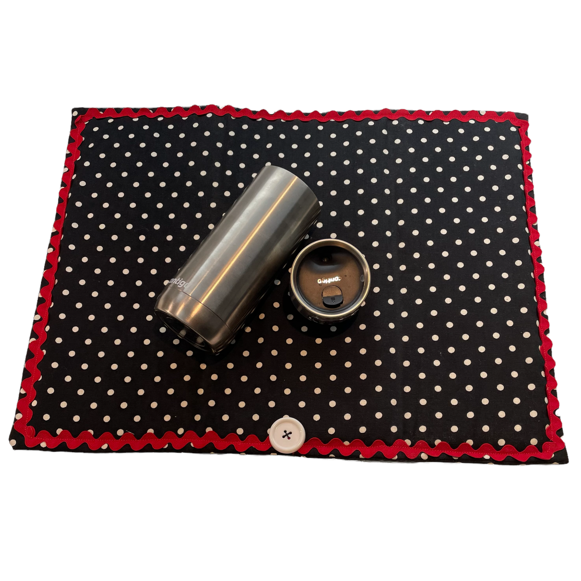 Red and Black Retro Polka Dot Kitchen Dish Drying Mat. Glamping Dishmat. - Home Stitchery Decor