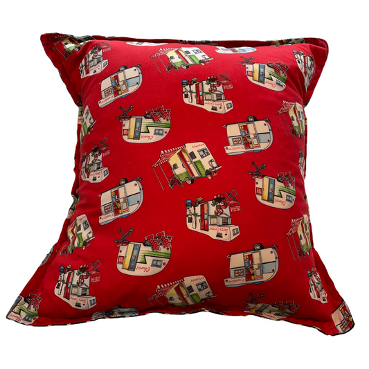 Glamping Decor Pillow. Retro Red Campers Pillow. Part of a mix and match collection of glamping decor. Shop the entire collection. Or follow along on the Home Stitchery Decor YouTube Channel