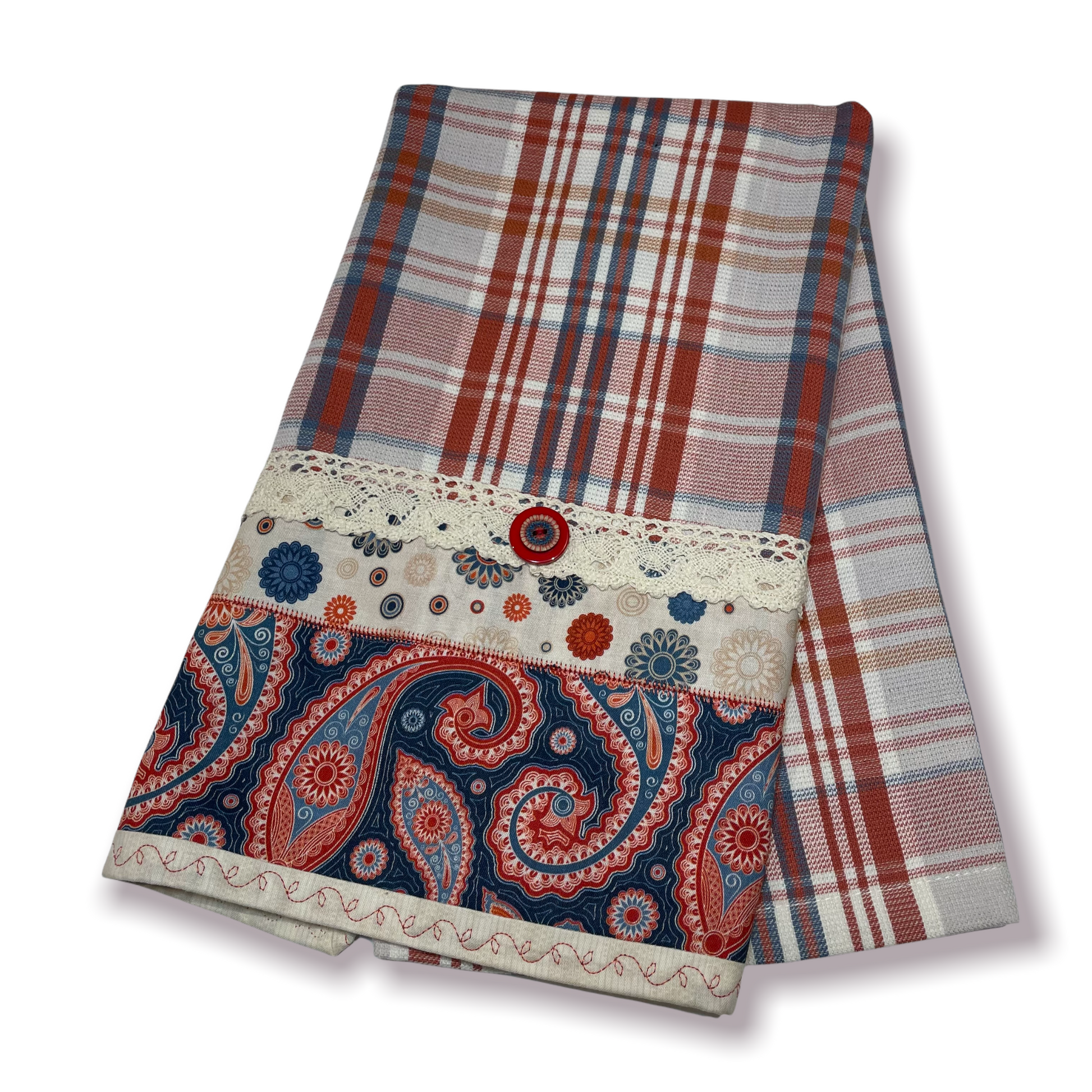 Decorative Dish Towel handcrafted by Home Stitchery Decor. Dress up your kitchen with stylish tea towels you cannot find in major stores! Shop your favorites or make your own with tutorials on the Home Stitchery Decor YouTube Channel.