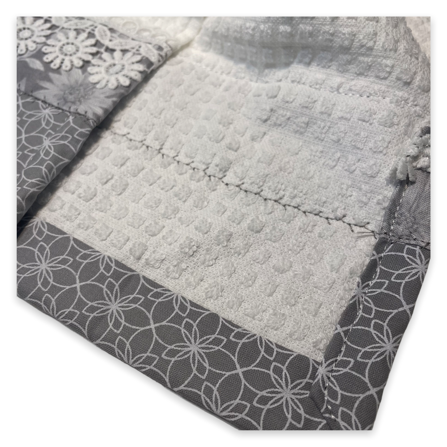 Grey Floral Modern Farmhouse Tea Towel - Home Stitchery Decor