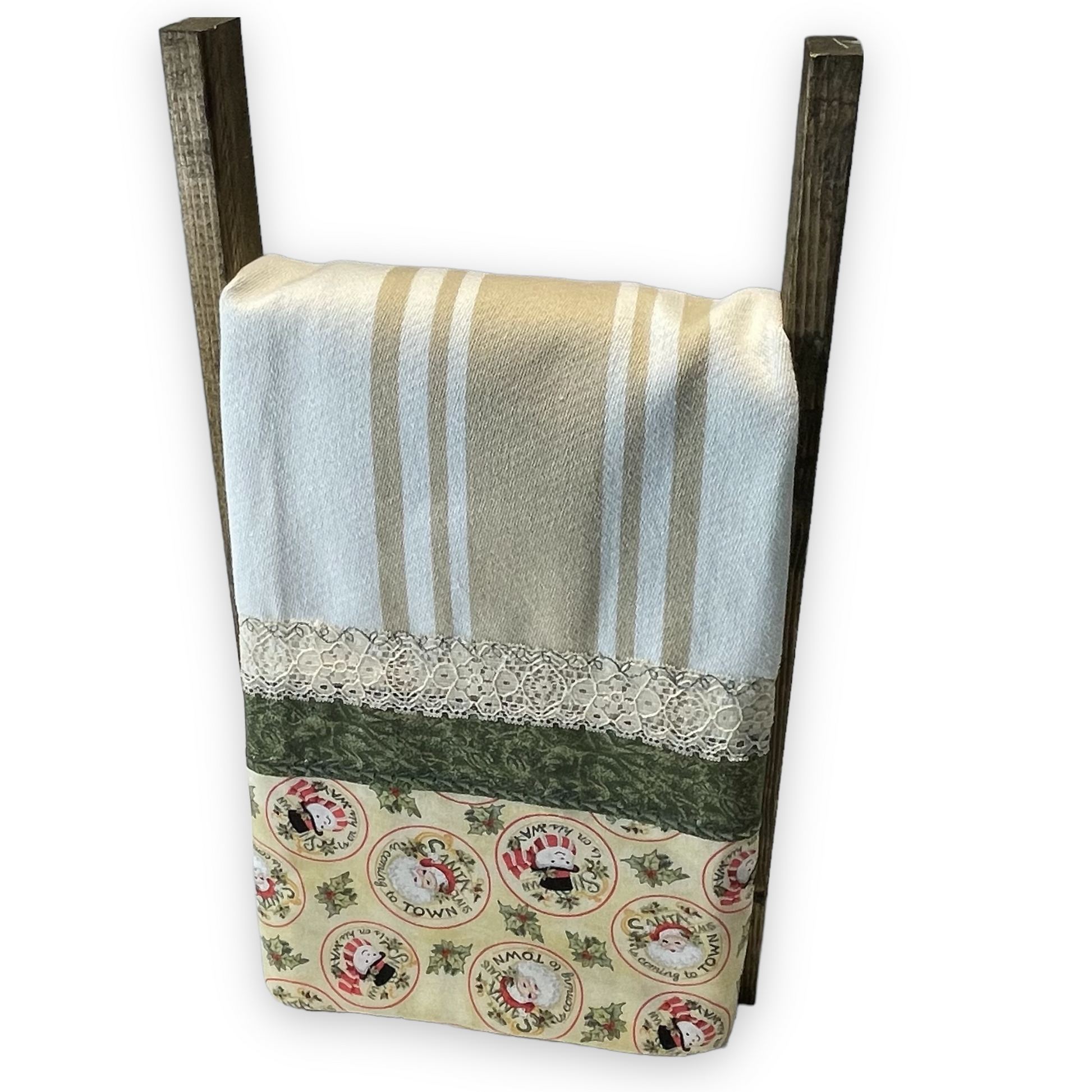 Retro Santa and Snowman Tea Towel. Decorative Handcrafted Christmas Dish Towel - Home Stitchery Decor