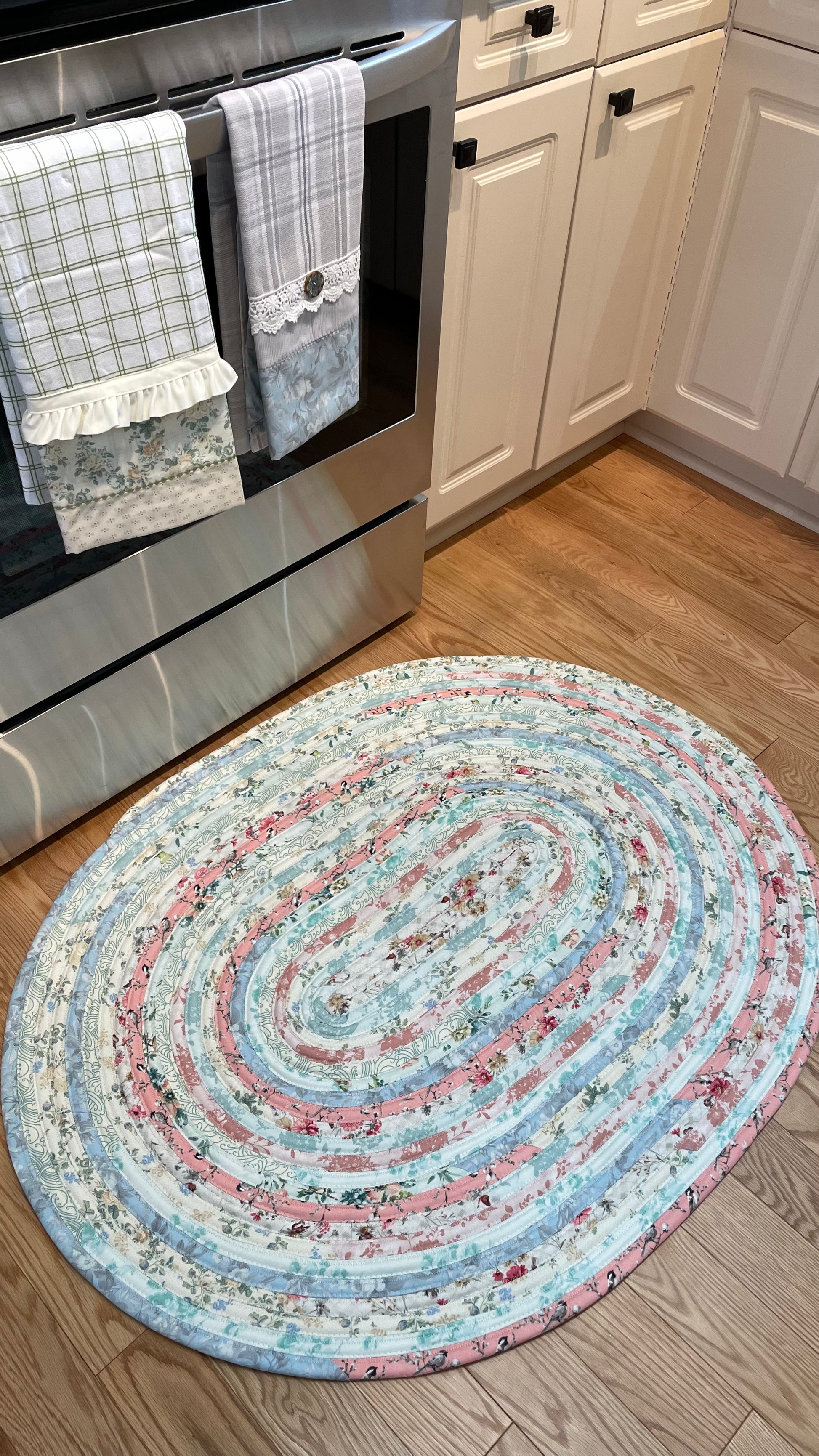 Pretty Pink and Green Pastel Rug | Handmade Washable Cotton Shabby Chic Accent Rug - Home Stitchery Decor
