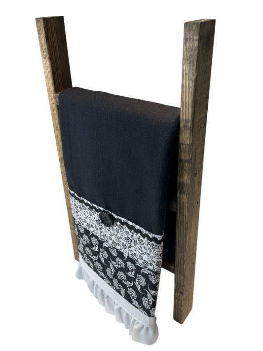 Black and White Floral Tea Towel | Retro Black and White Kitchen Dish Towel - Home Stitchery Decor
