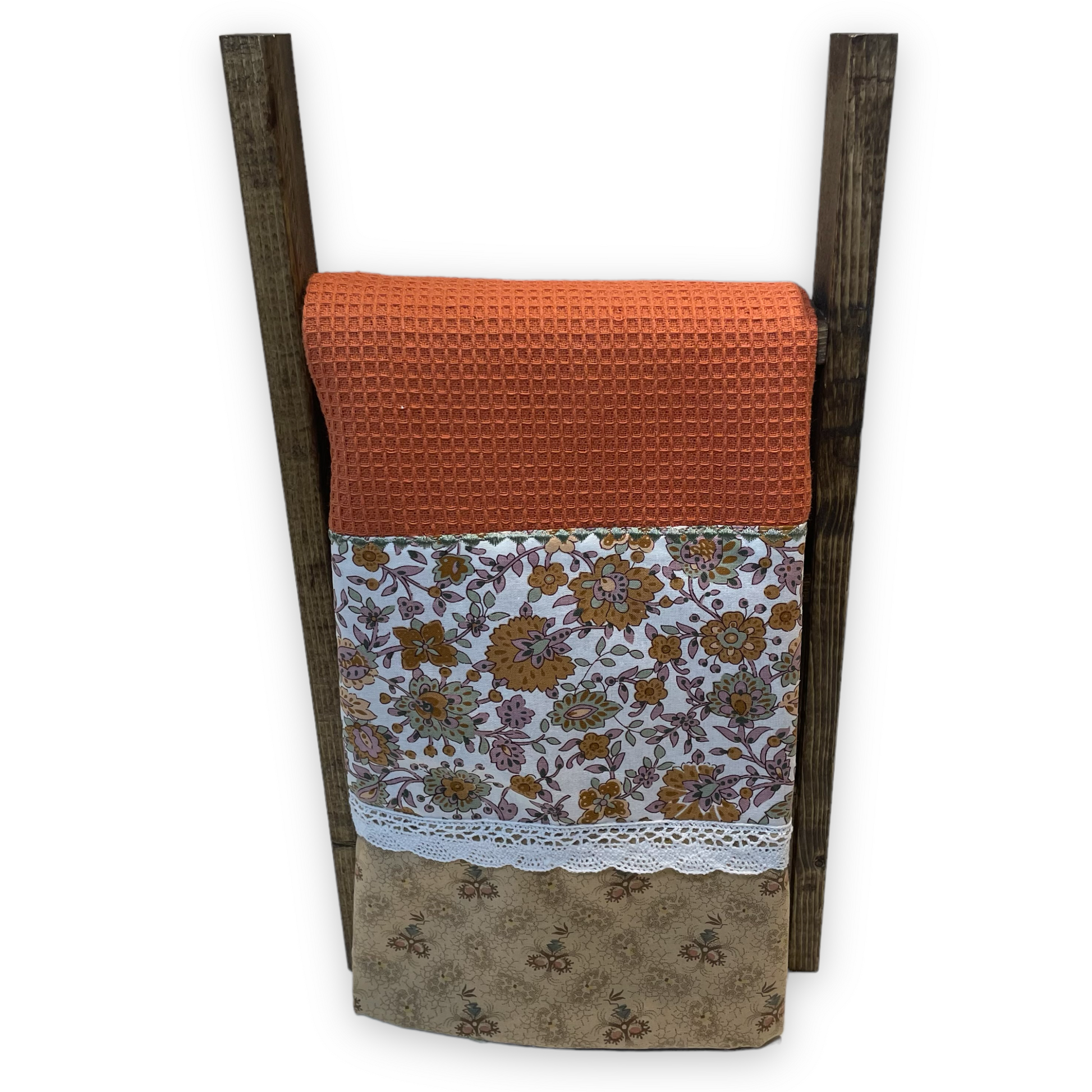 Orange and Cream Vintage Dish Towel. Modern Farmhouse Kitchen Tea Towel - Home Stitchery Decor