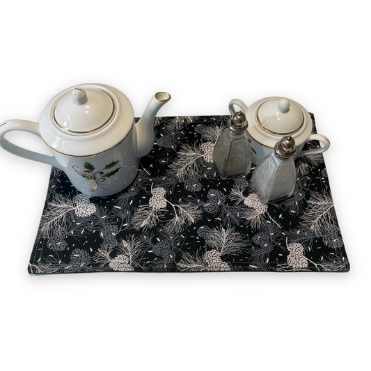 Silver and Black Pinecone Christmas Table Centerpiece, Reversible Table Centerpiece - Home Stitchery Decor
