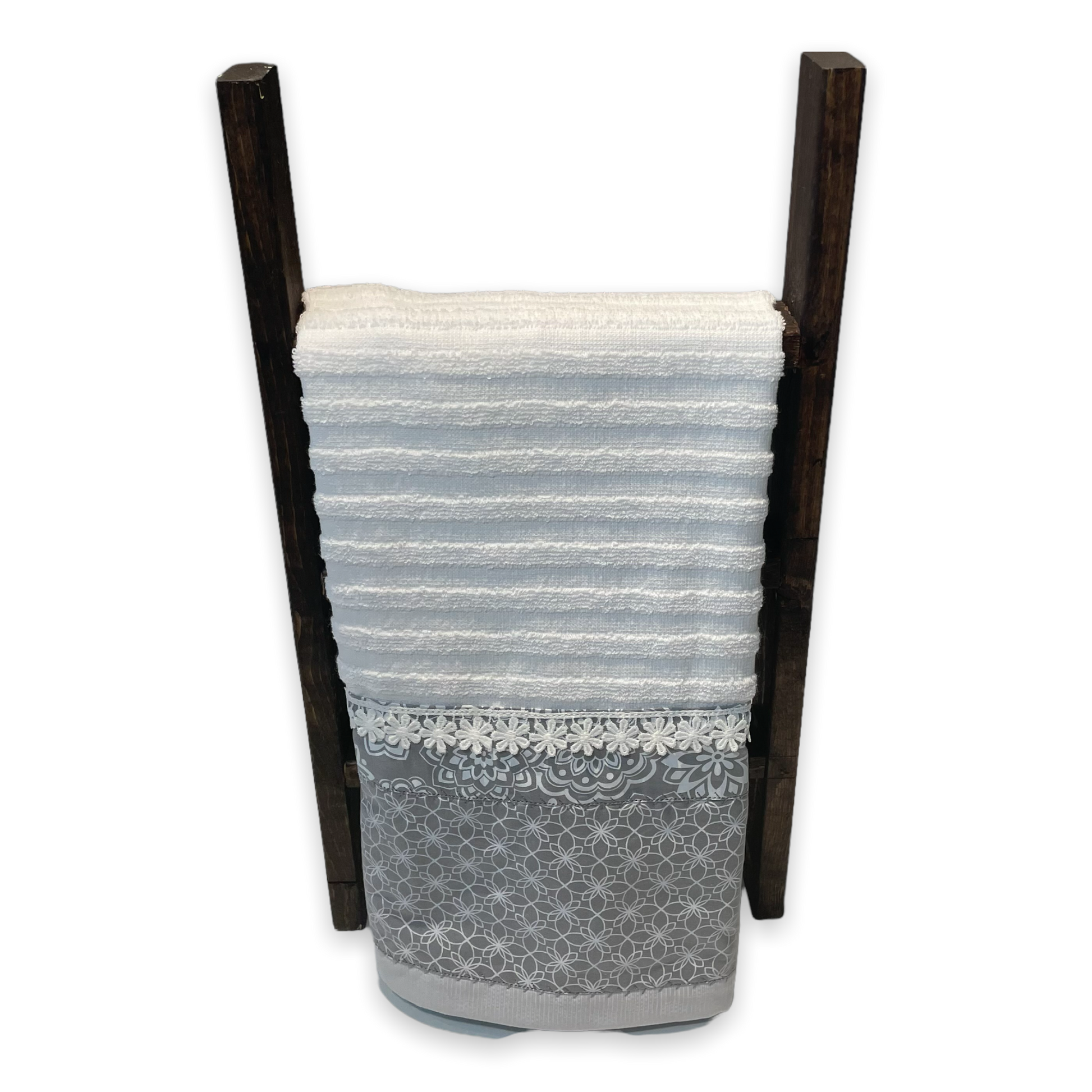 Grey and White Farmhouse Tea Towel. Decorative Dish Towel - Home Stitchery Decor