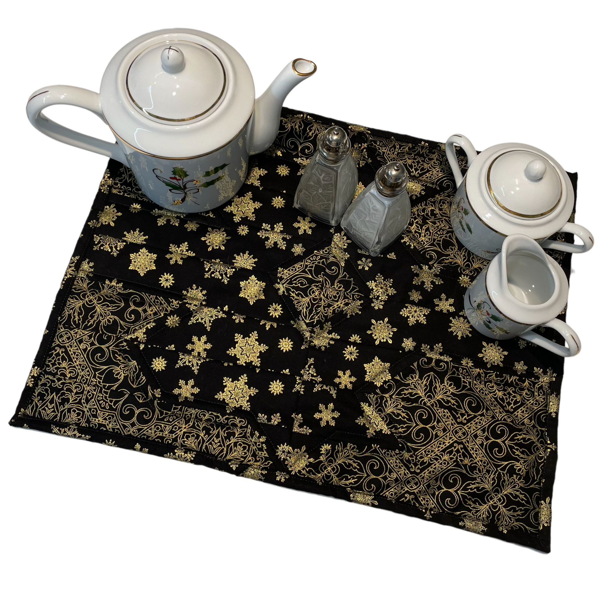 Quilted Black and Gold Christmas Table Centerpiece - Home Stitchery Decor