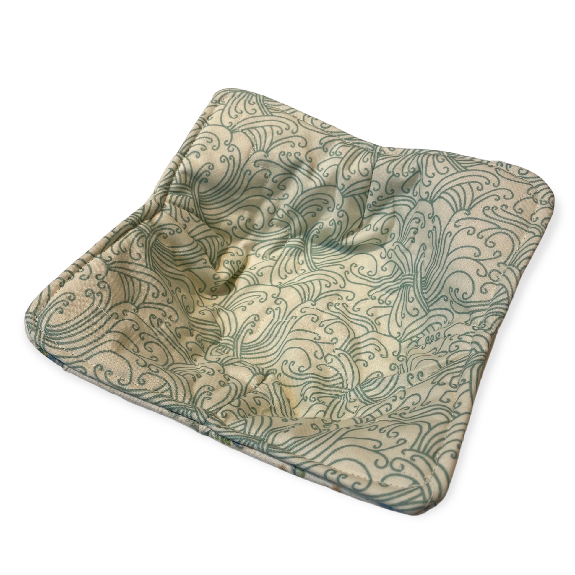 Blue and Cream Reversible Microwave Soup Bowl Cozy - Home Stitchery Decor
