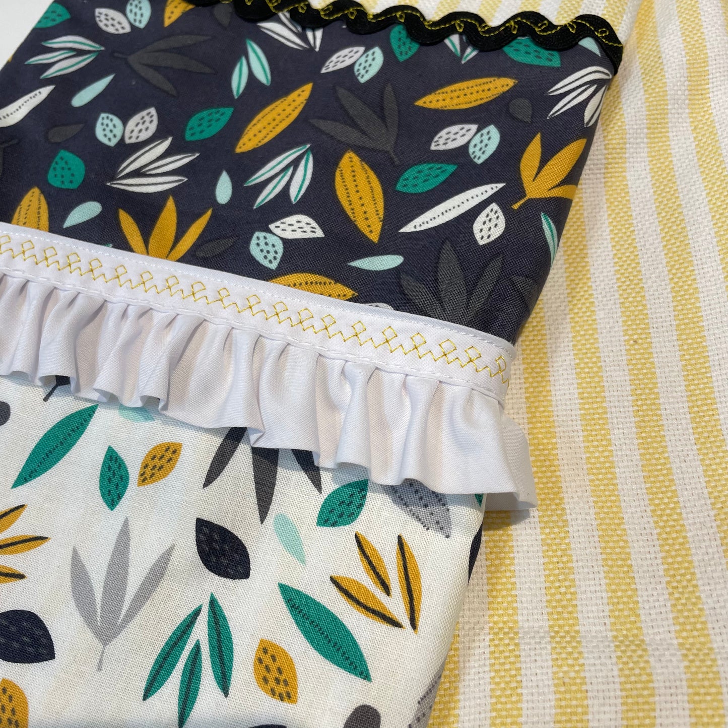 Yellow and White Striped Decorative Tea Towel. Farmhouse Dish Towel - Home Stitchery Decor