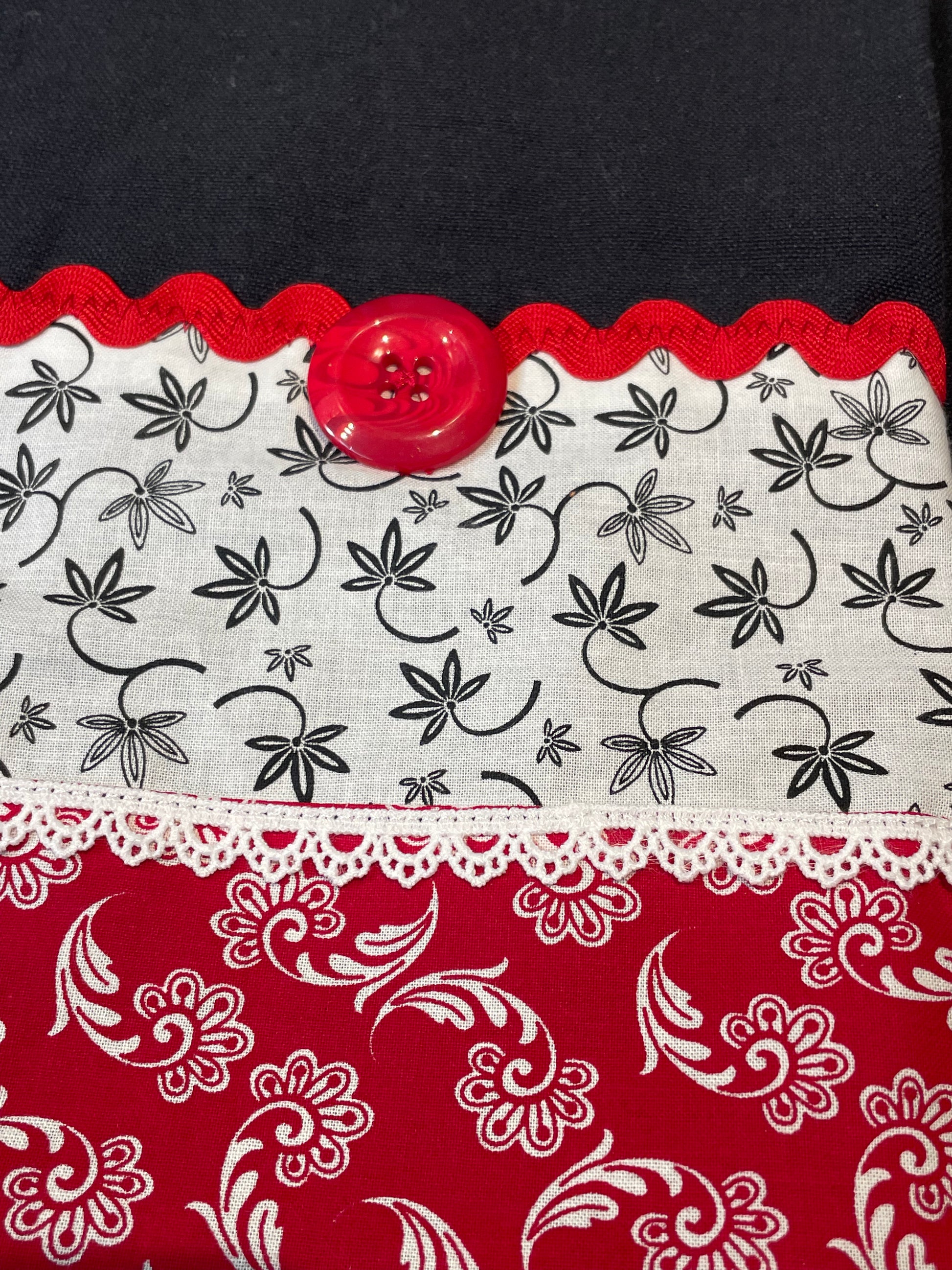 Red and Black Classic Kitchen Dish Towel | Cute Red and Black Tea Towel - Home Stitchery Decor