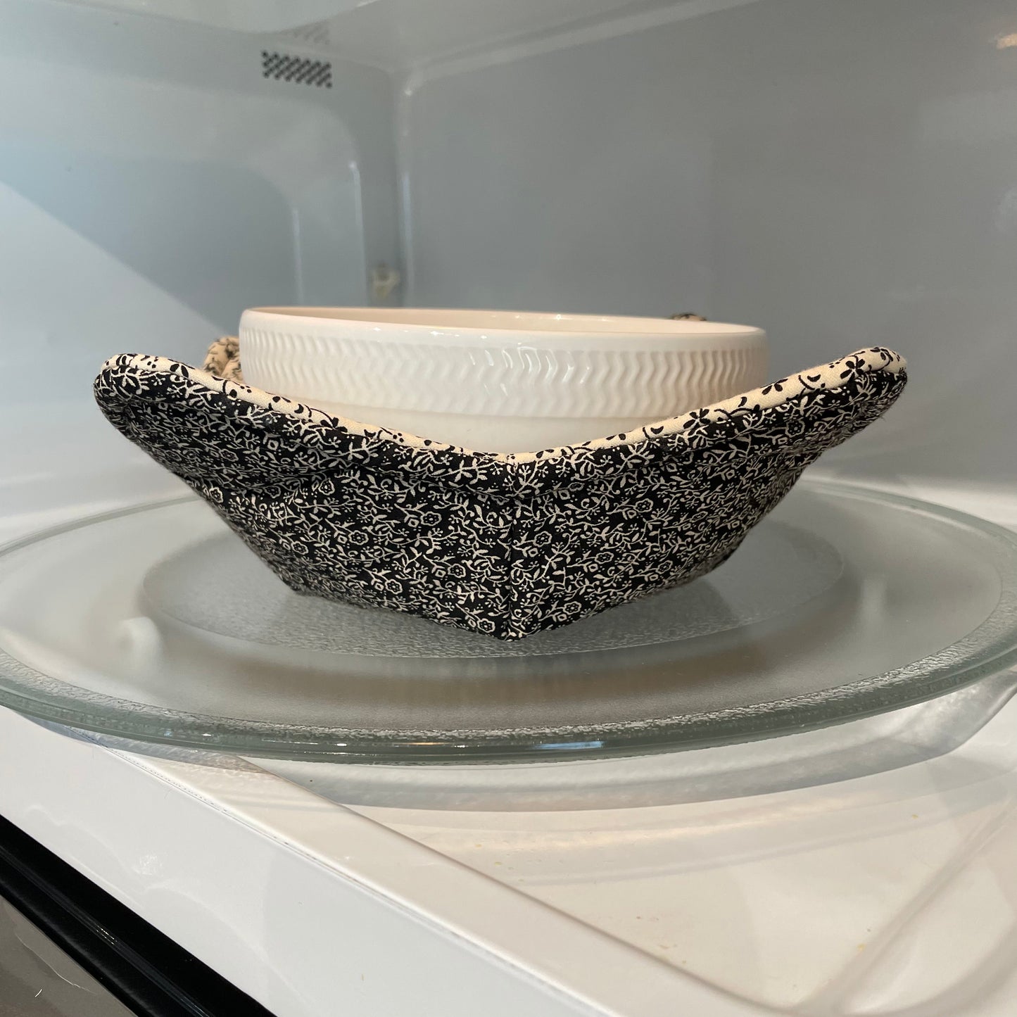Learn to sew a Microwave Soup Bowl Cozy with easy step by step instructions and video tutorial. Part of a collection of mix and match farmhouse decor. Shop the look and watch sewing tutorials on the Home Stitchery Decor YouTube Channel