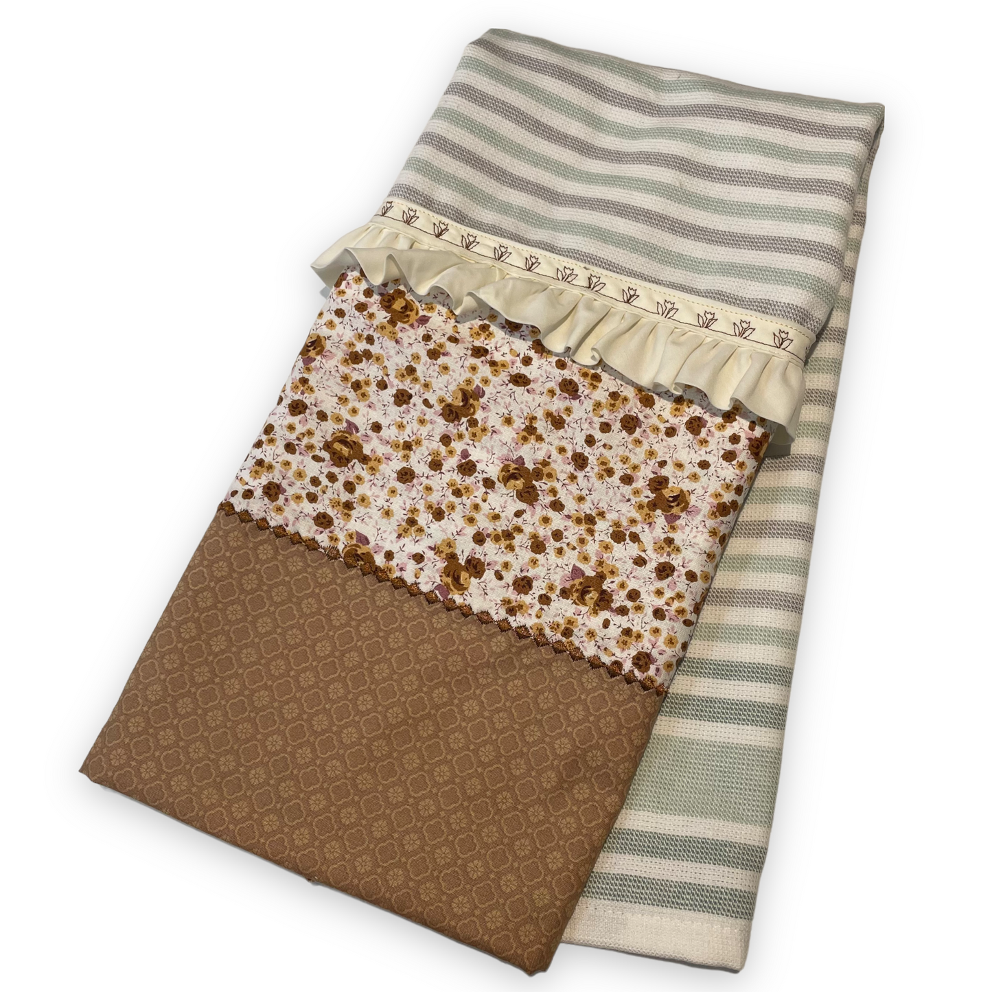 Vintage Farmhouse Orange and White Tea Towel, Kitchen Dish Towel - Home Stitchery Decor