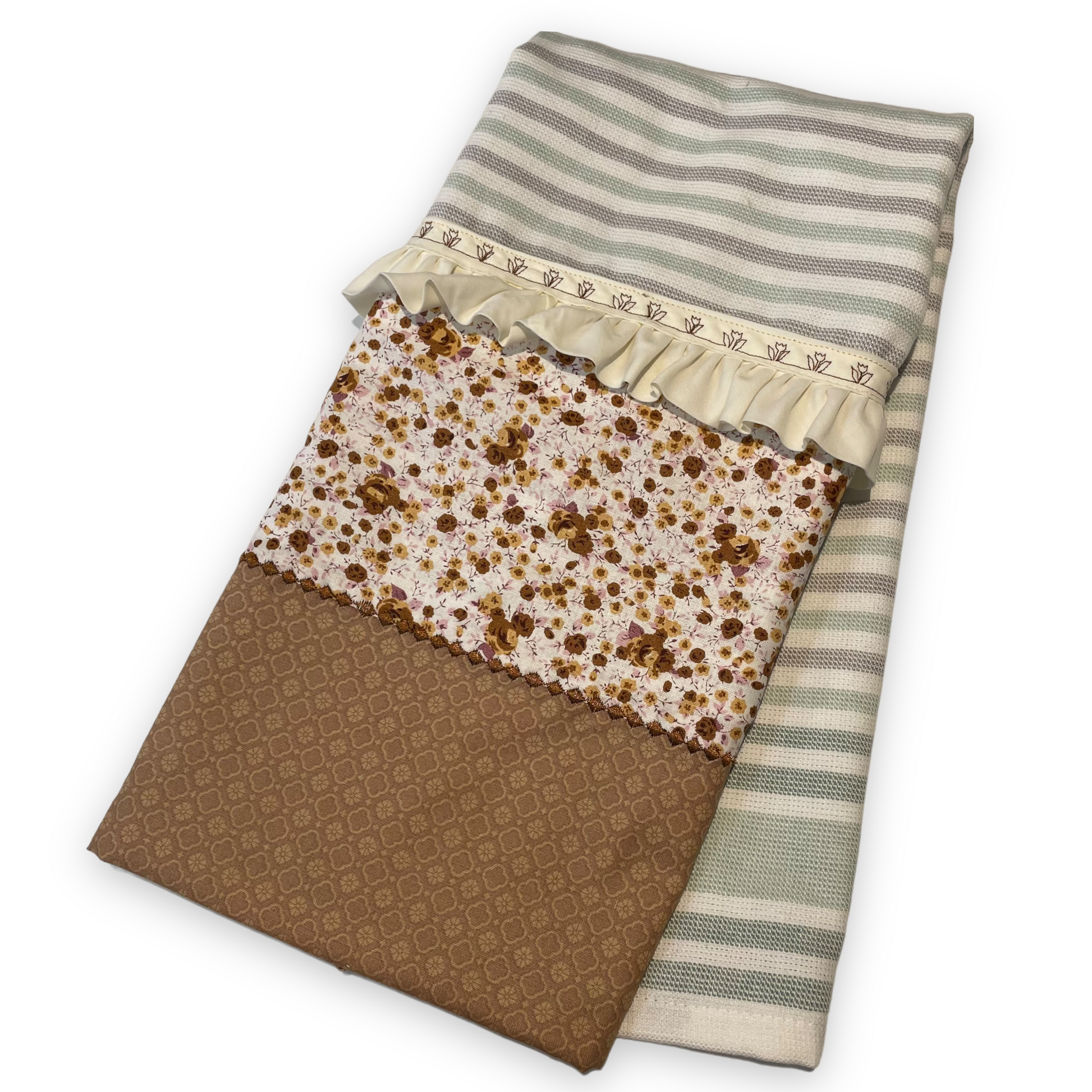 Vintage Farmhouse Orange and White Tea Towel, Kitchen Dish Towel - Home Stitchery Decor