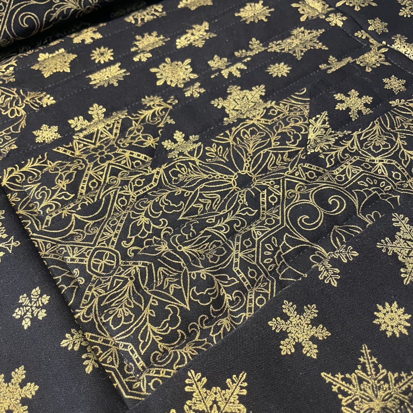 Black and Gold Snowflake Quilted Table Runner - Home Stitchery Decor