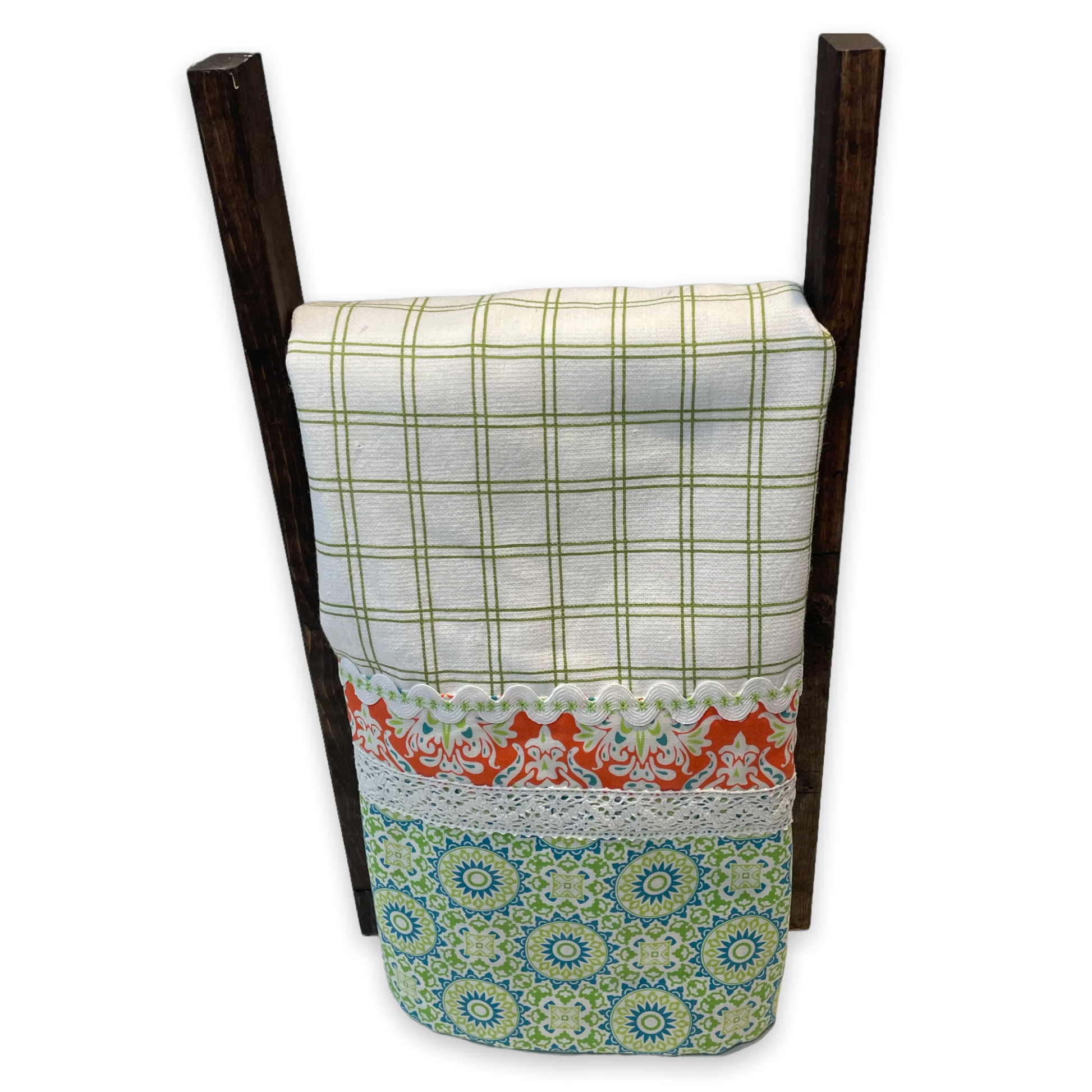 Orange and Green Dish Towel. Farmhouse style tea towel. - Home Stitchery Decor