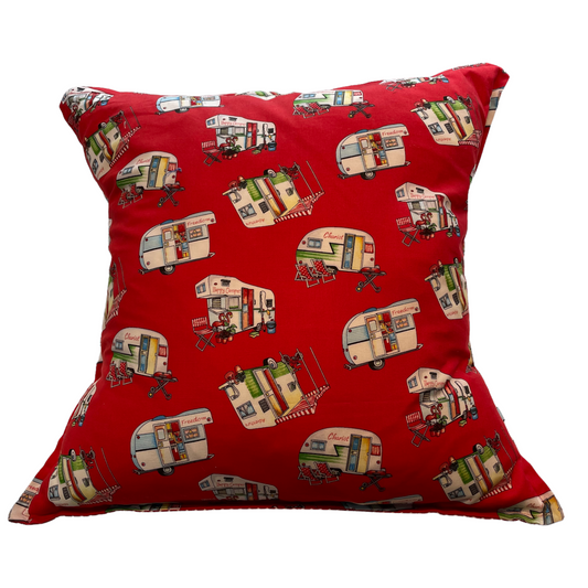 Red Camping Pillow. Retro Camper Pillow. RV Decor. Glamper Decor Ideas - Home Stitchery Decor