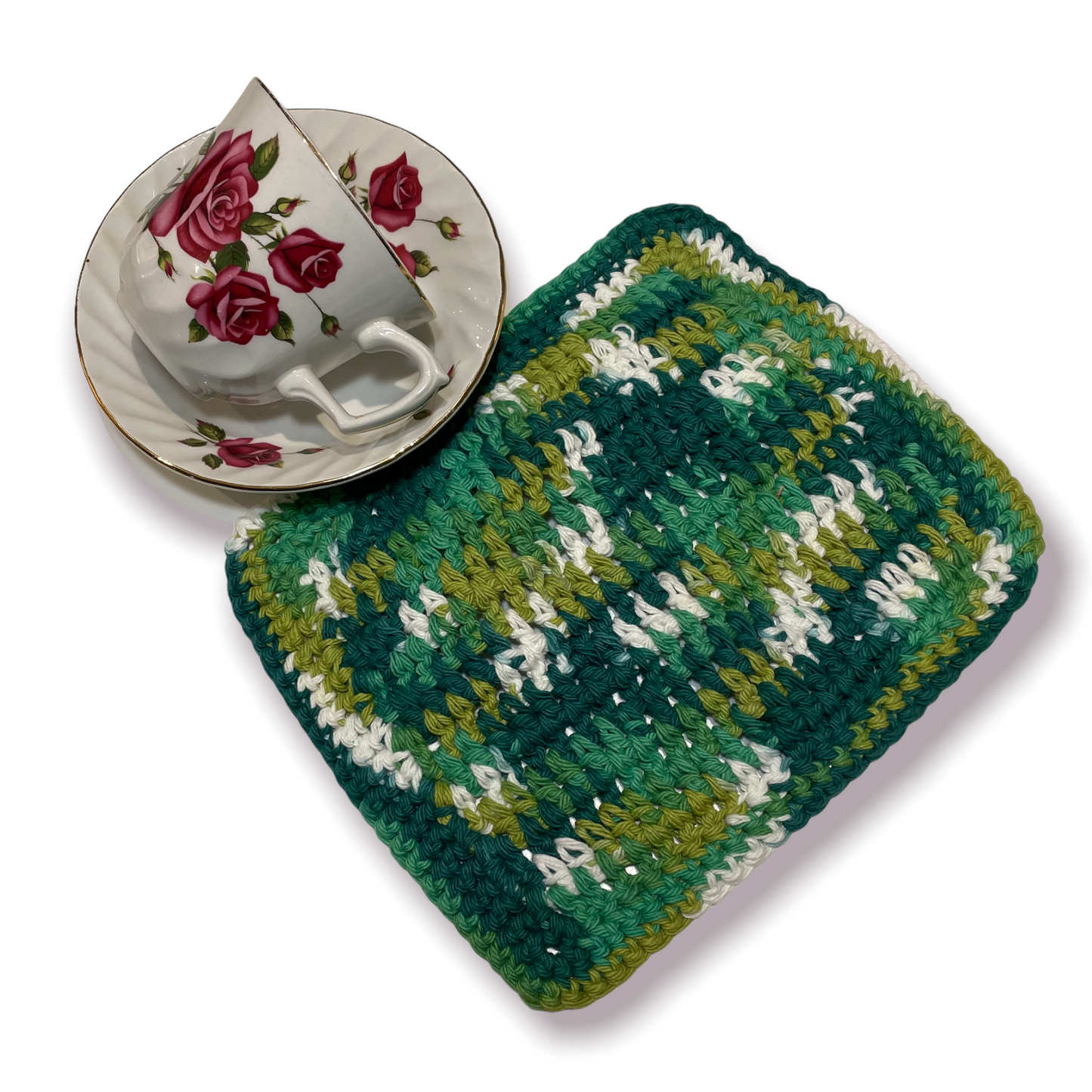 Green Crocheted Cotton Dish Cloth, Kitchen Dish Cloth. - Home Stitchery Decor