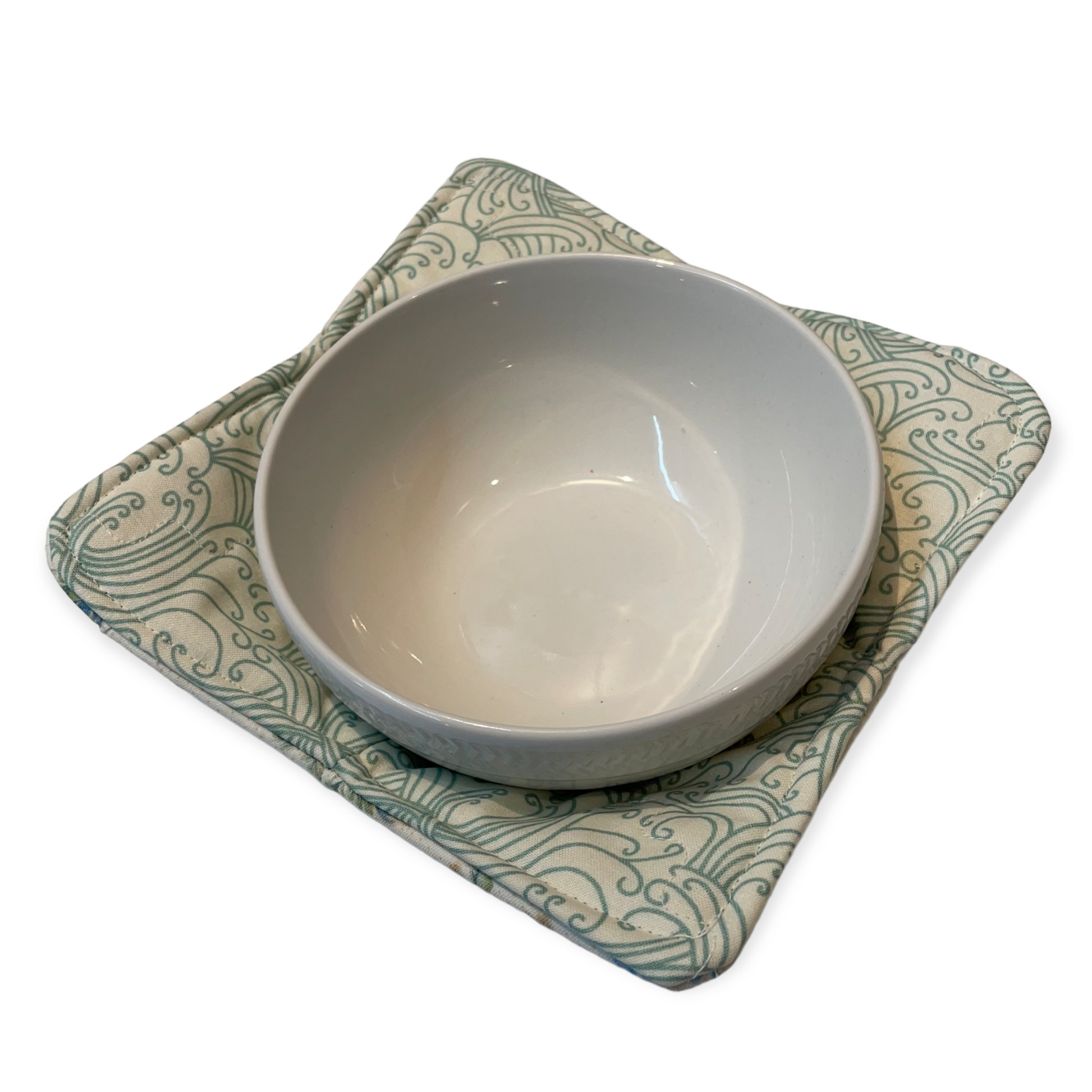 Blue and Cream Reversible Microwave Soup Bowl Cozy - Home Stitchery Decor