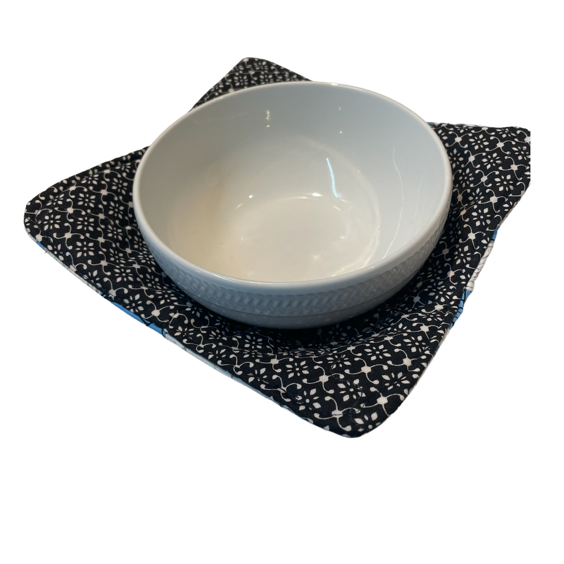 Black Soup Bowl Cozy | Black and Blue Soup Bowl Hugger | Microwave Bowl Cozy - Home Stitchery Decor
