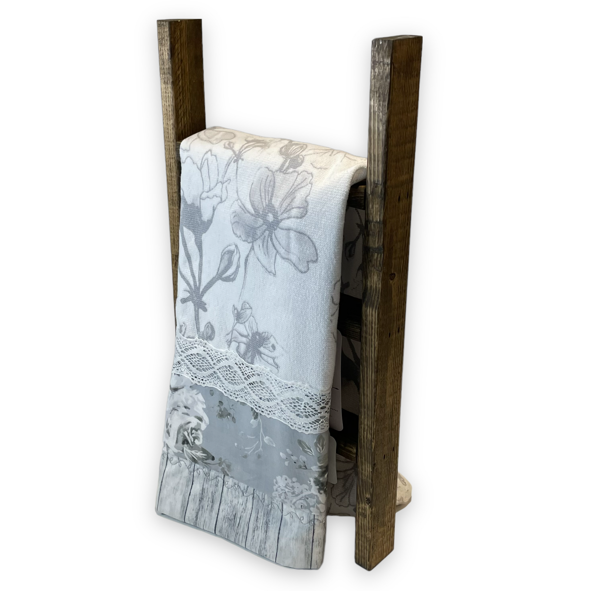 Grey and White Flowered Kitchen Tea Towel, Cute Modern Farmhouse Dish Towel - Home Stitchery Decor