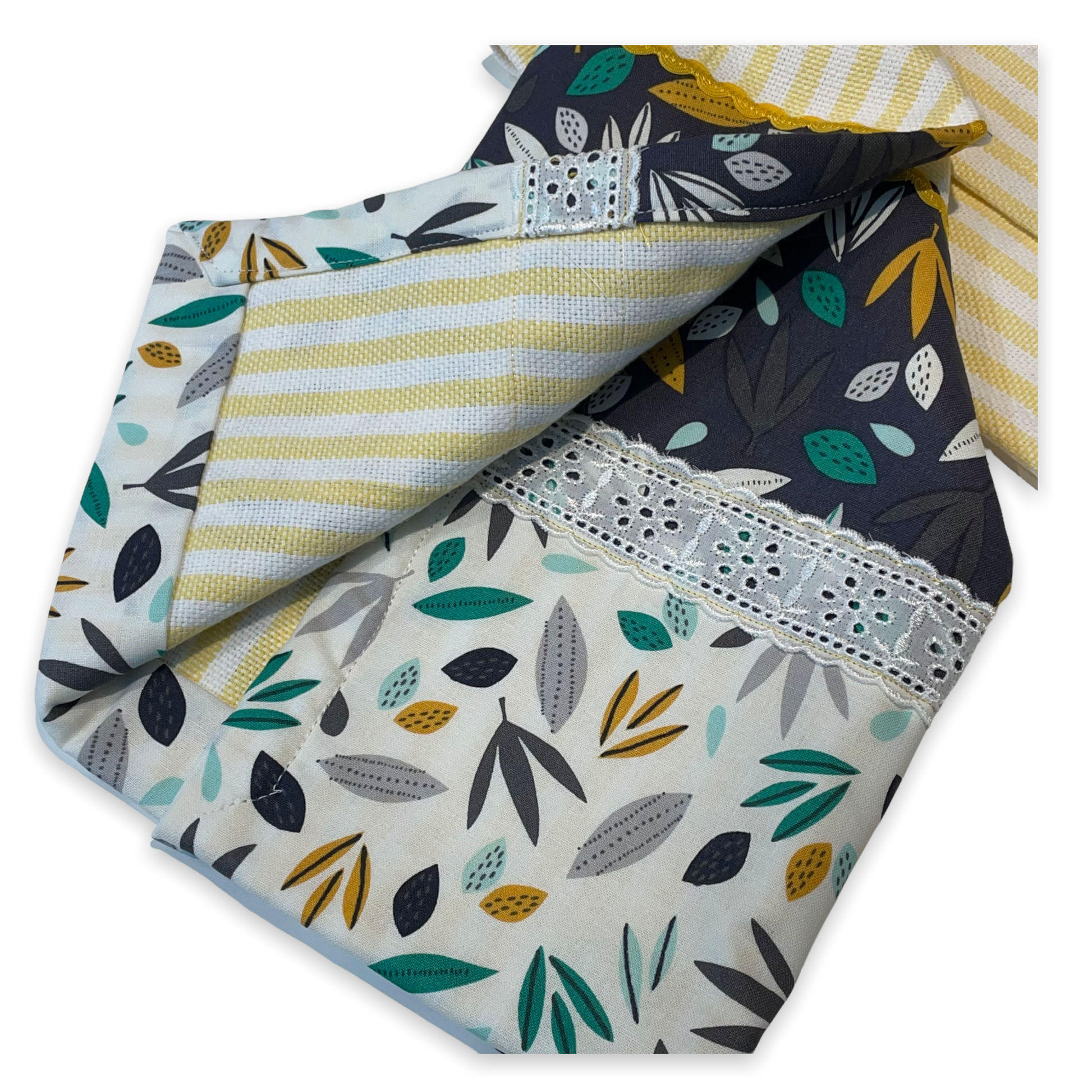 Yellow and White Striped Tea Towel. Modern Farmhouse Decorative Dish Towel - Home Stitchery Decor