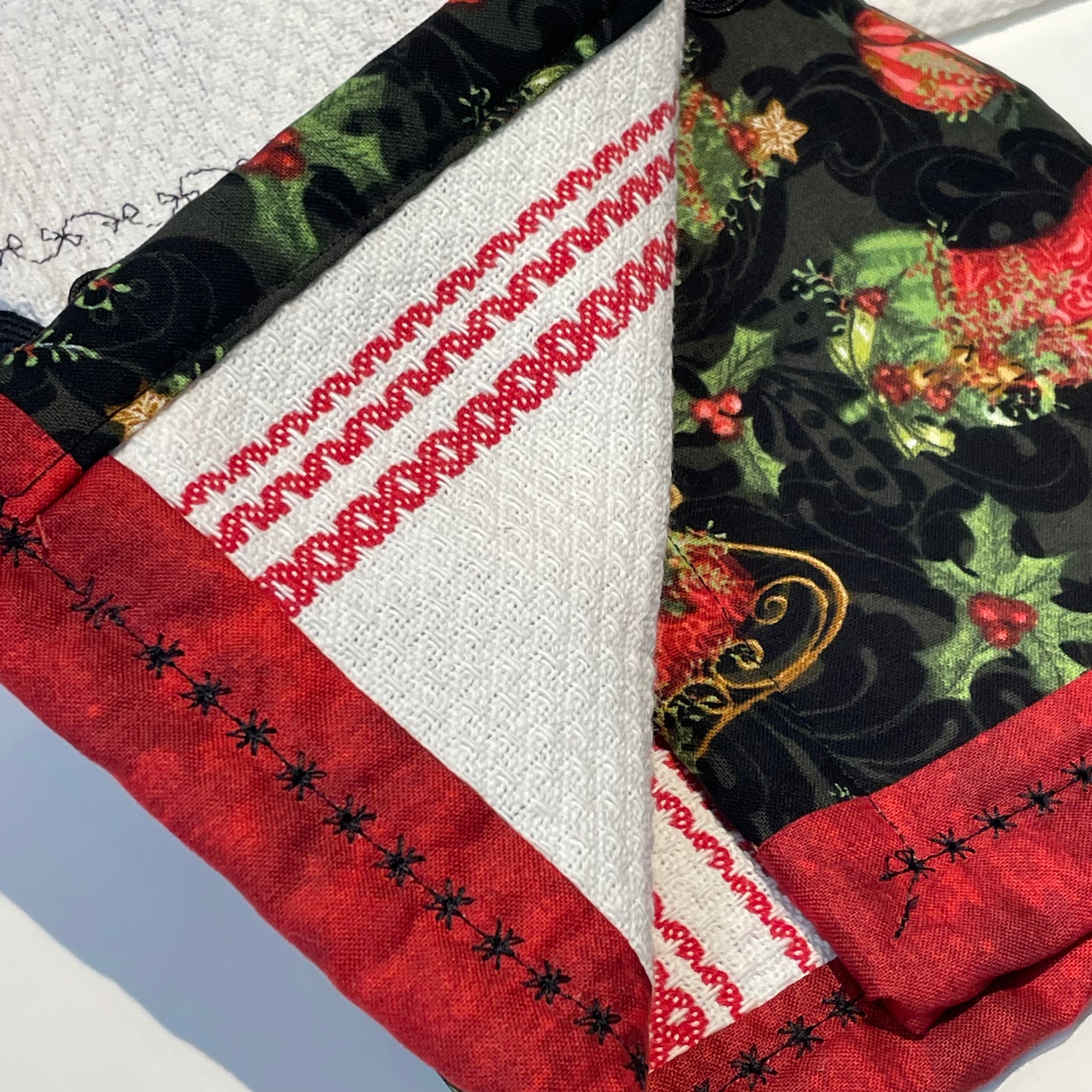 Red and White Striped Christmas Tea Towel, Christmas Kitchen Dish Towel - Home Stitchery Decor