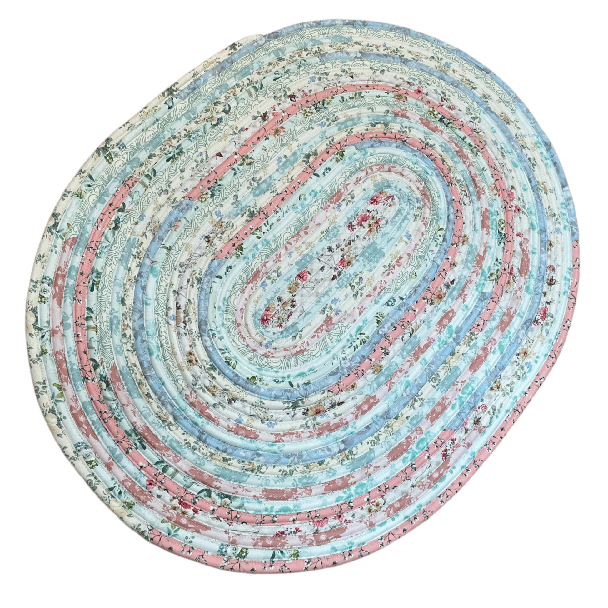 Pretty Pink and Green Pastel Rug | Handmade Washable Cotton Shabby Chic Accent Rug - Home Stitchery Decor