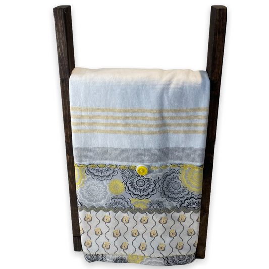 Grey and Yellow Modern Farmhouse Tea Towel. Decorative Dish Towel - Home Stitchery Decor