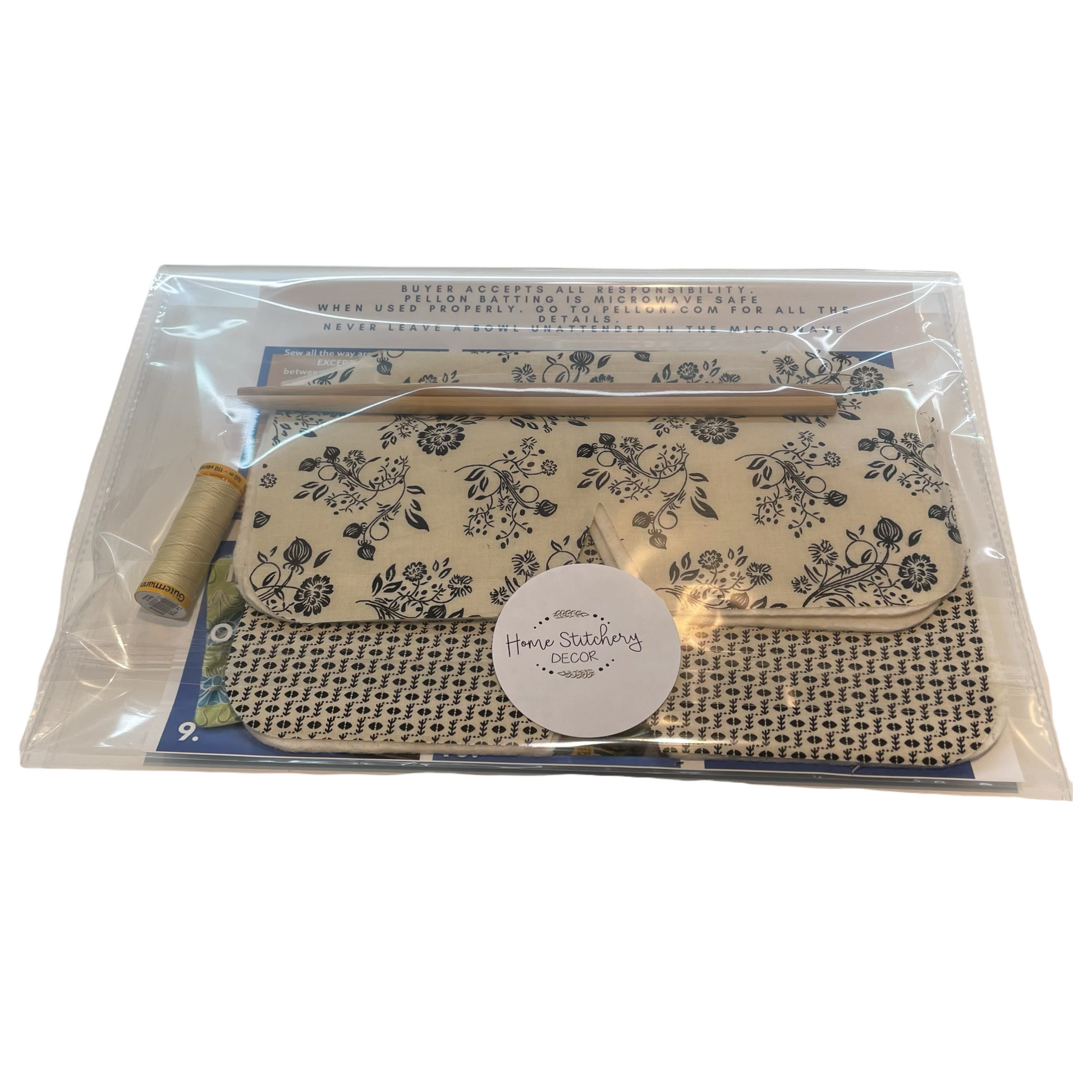 Microwave Soup Bowl Cozy Sewing Kit for Beginners. Learn to Sew a Farmhouse Style Hot Bowl Cozy - Home Stitchery Decor