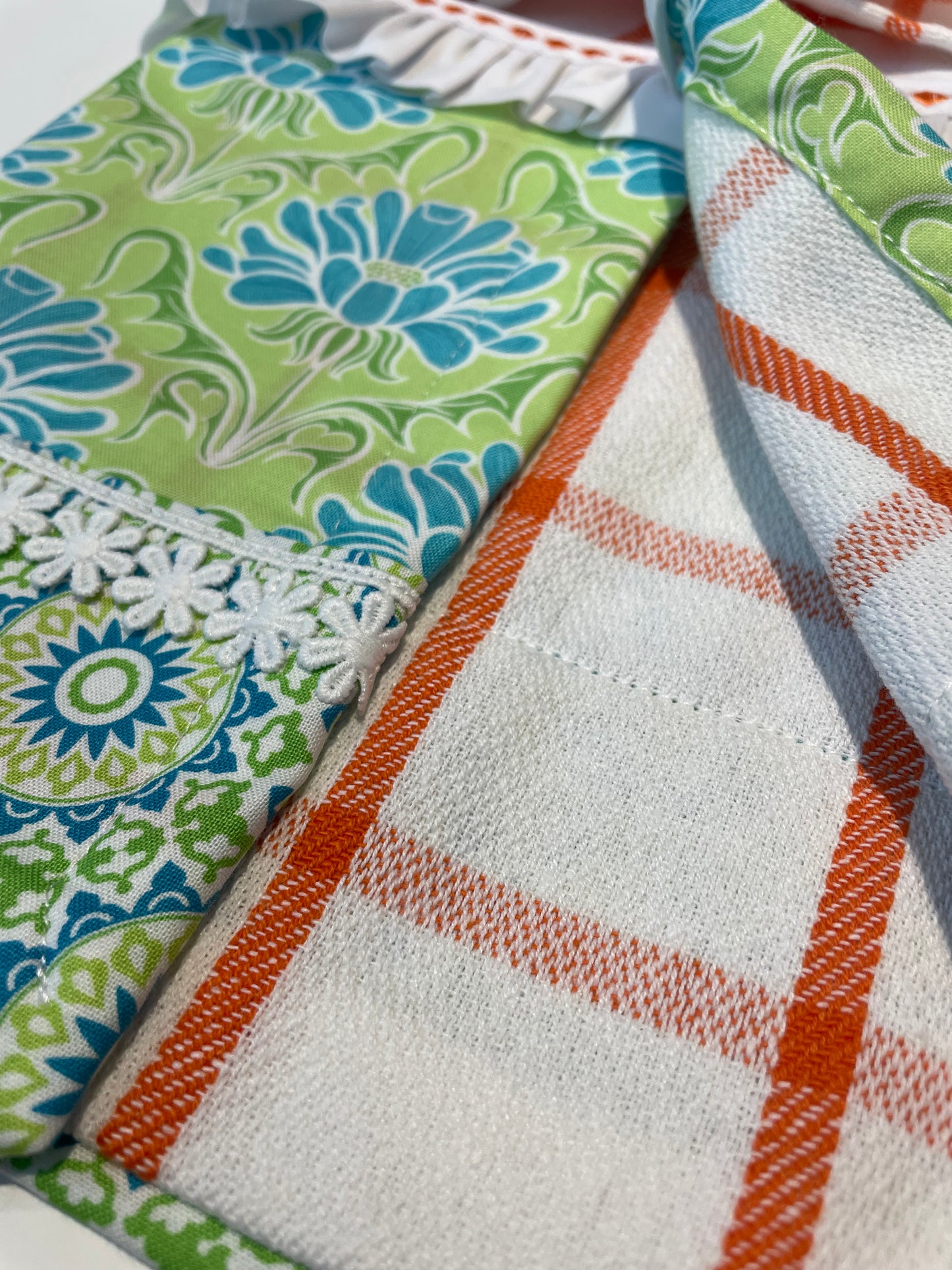 Modern Farmhouse Orange and White Tea Towel - Home Stitchery Decor