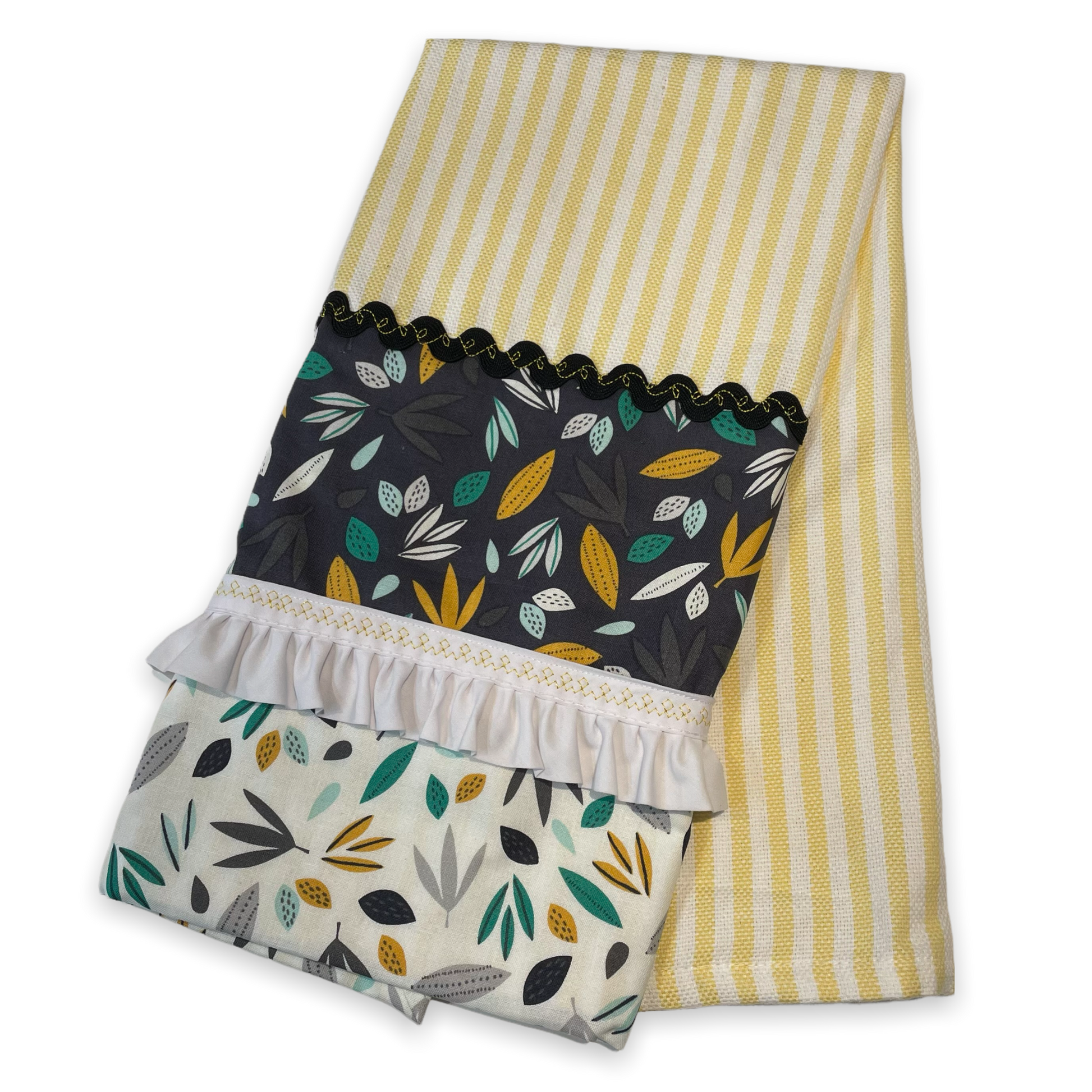 Yellow and White Striped Decorative Tea Towel. Farmhouse Dish Towel - Home Stitchery Decor