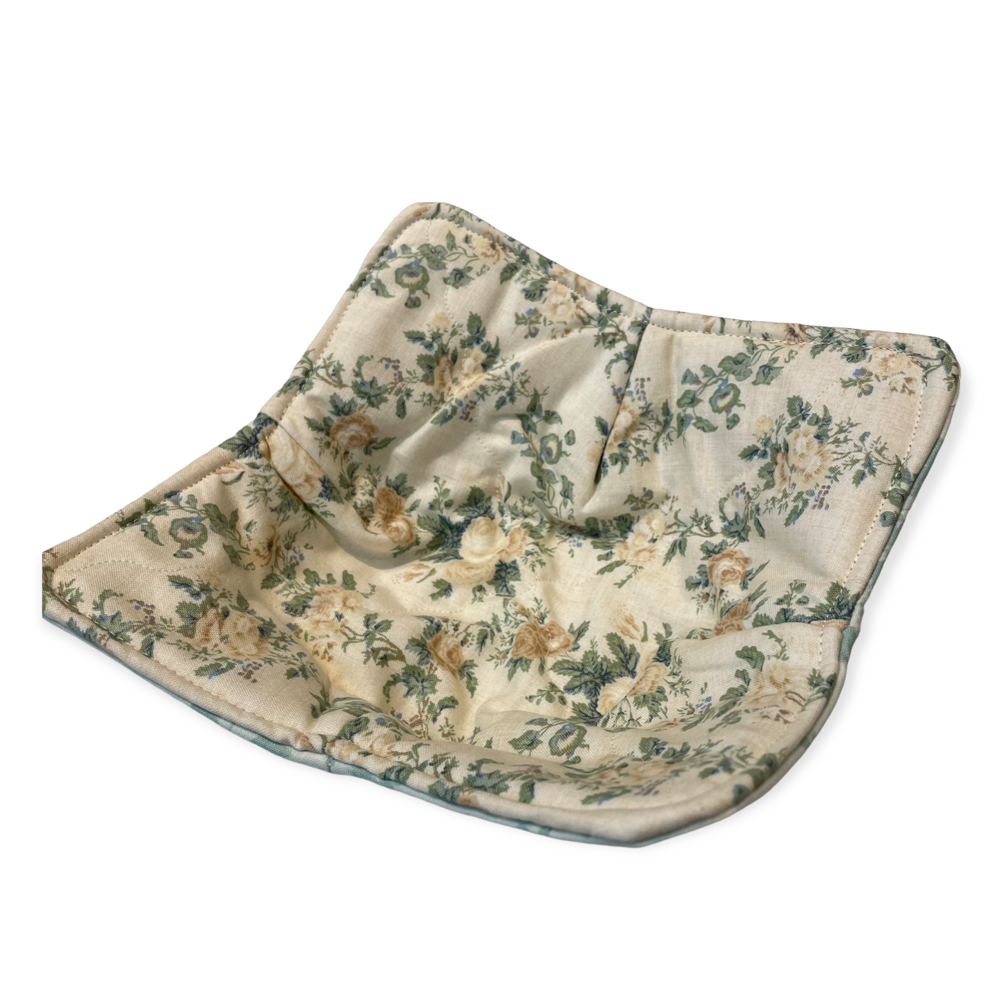Green and Cream Floral Print Soup Bowl Cozy - Home Stitchery Decor