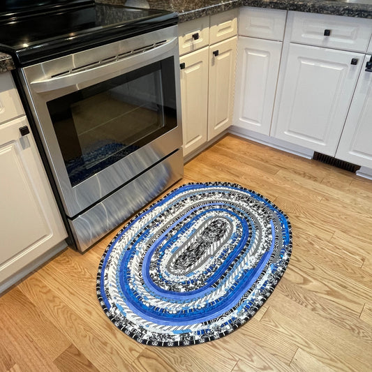 Blue and Black Handmade Washable Kitchen Accent Rug Modern Farmhouse Rug - Home Stitchery Decor