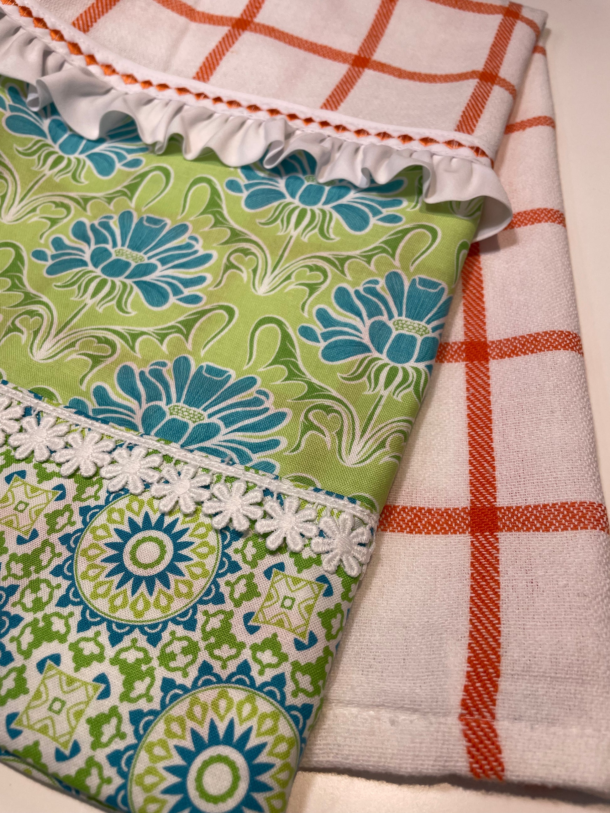 Modern Farmhouse Orange and White Tea Towel - Home Stitchery Decor
