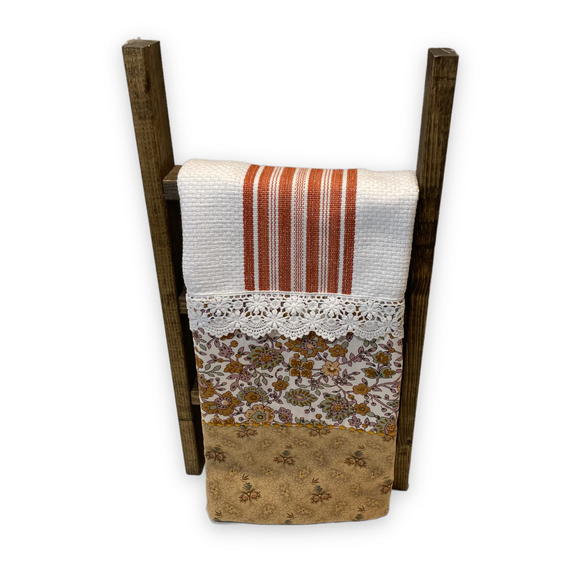 Modern Farmhouse Kitchen Dish Towel. Vintage Designed Tea Towel With Handcrafted Accents - Home Stitchery Decor