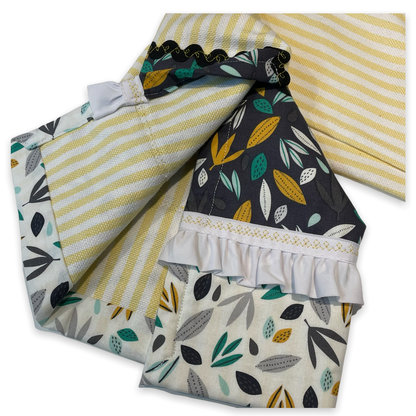 Yellow and White Striped Decorative Tea Towel. Farmhouse Dish Towel - Home Stitchery Decor