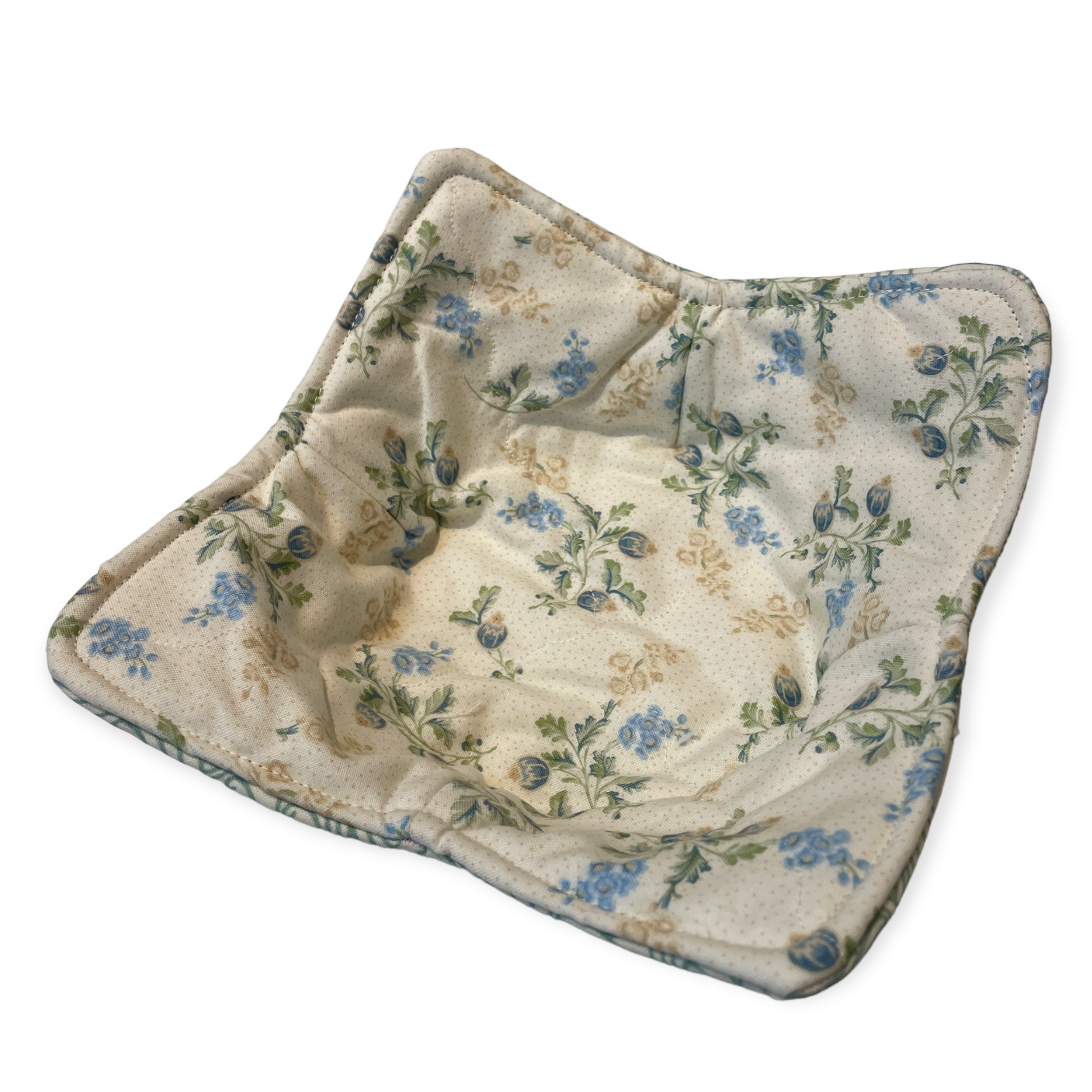 Blue and Cream Reversible Microwave Soup Bowl Cozy - Home Stitchery Decor