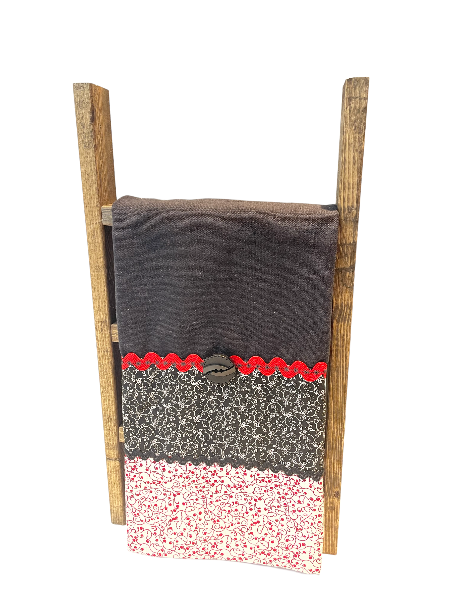 Red And Black Handmade Dish Towel | Kitchen Tea Towel - Home Stitchery Decor