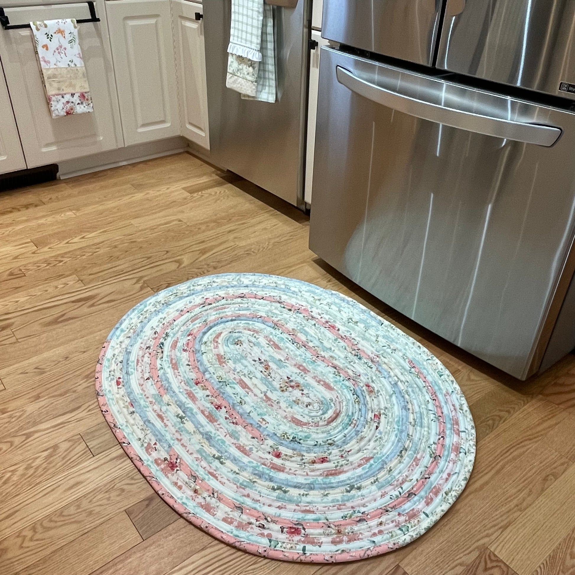 Pretty Pink and Green Pastel Rug | Handmade Washable Cotton Shabby Chic Accent Rug - Home Stitchery Decor