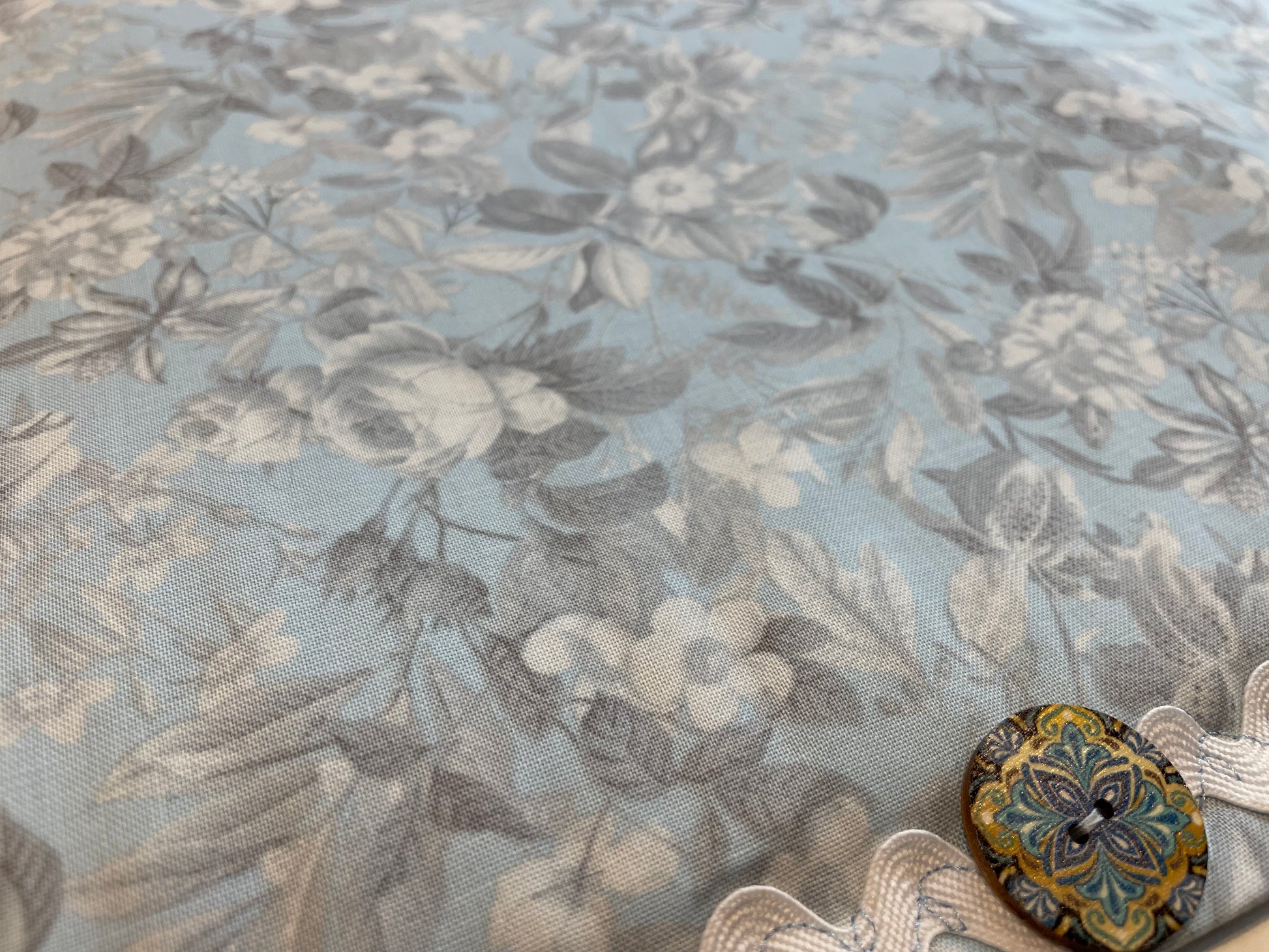 Baby Blue and Grey Floral Print Kitchen Dish Drying Mat | Pretty Kitchen Dish Mat - Home Stitchery Decor