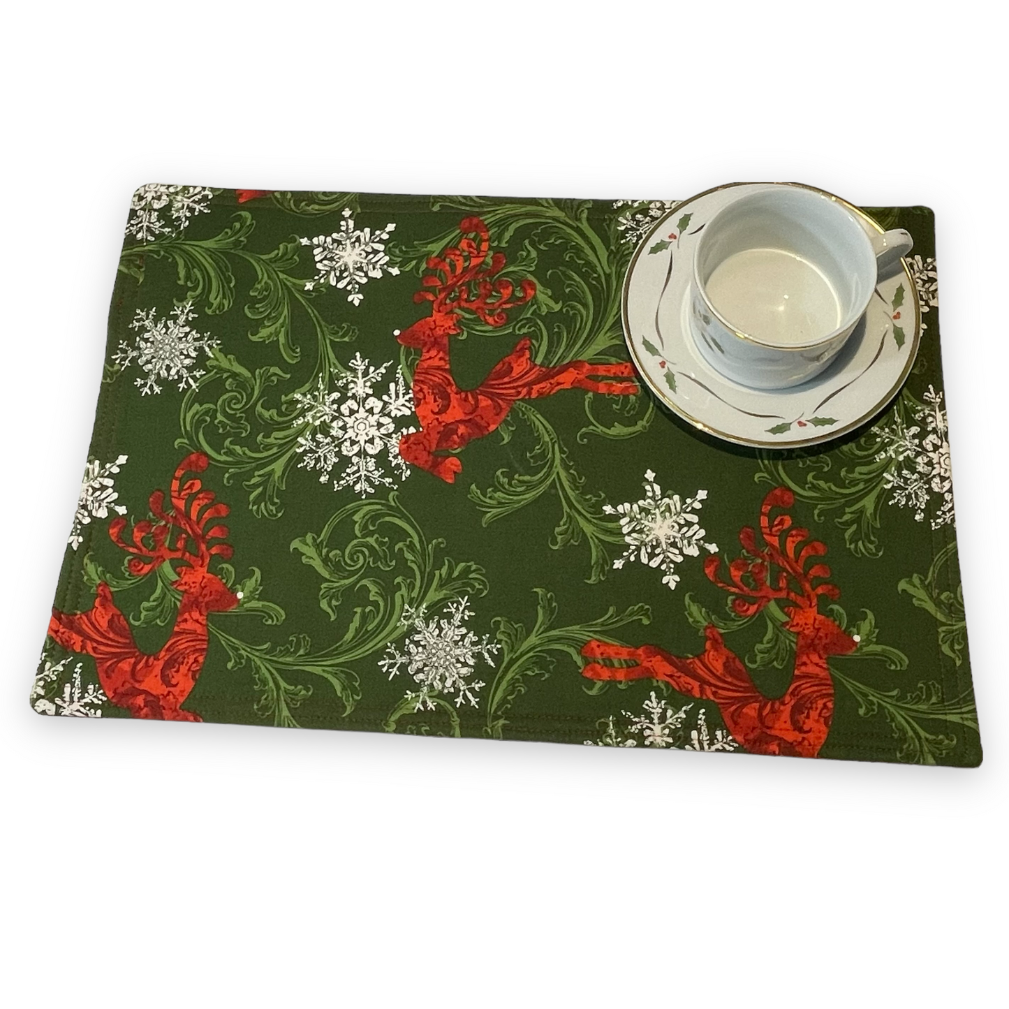 Two Christmas Reindeer Placemats, Christmas Kitchen Table Placemats, Christmas Dinner Table Decor - Home Stitchery Decor