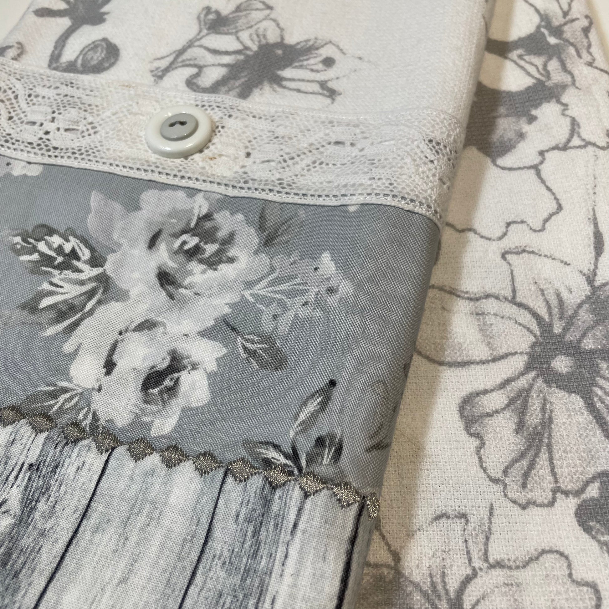Grey and White Kitchen Dish Towel, Cute Handcrafted Modern Farmhouse Tea Towel - Home Stitchery Decor